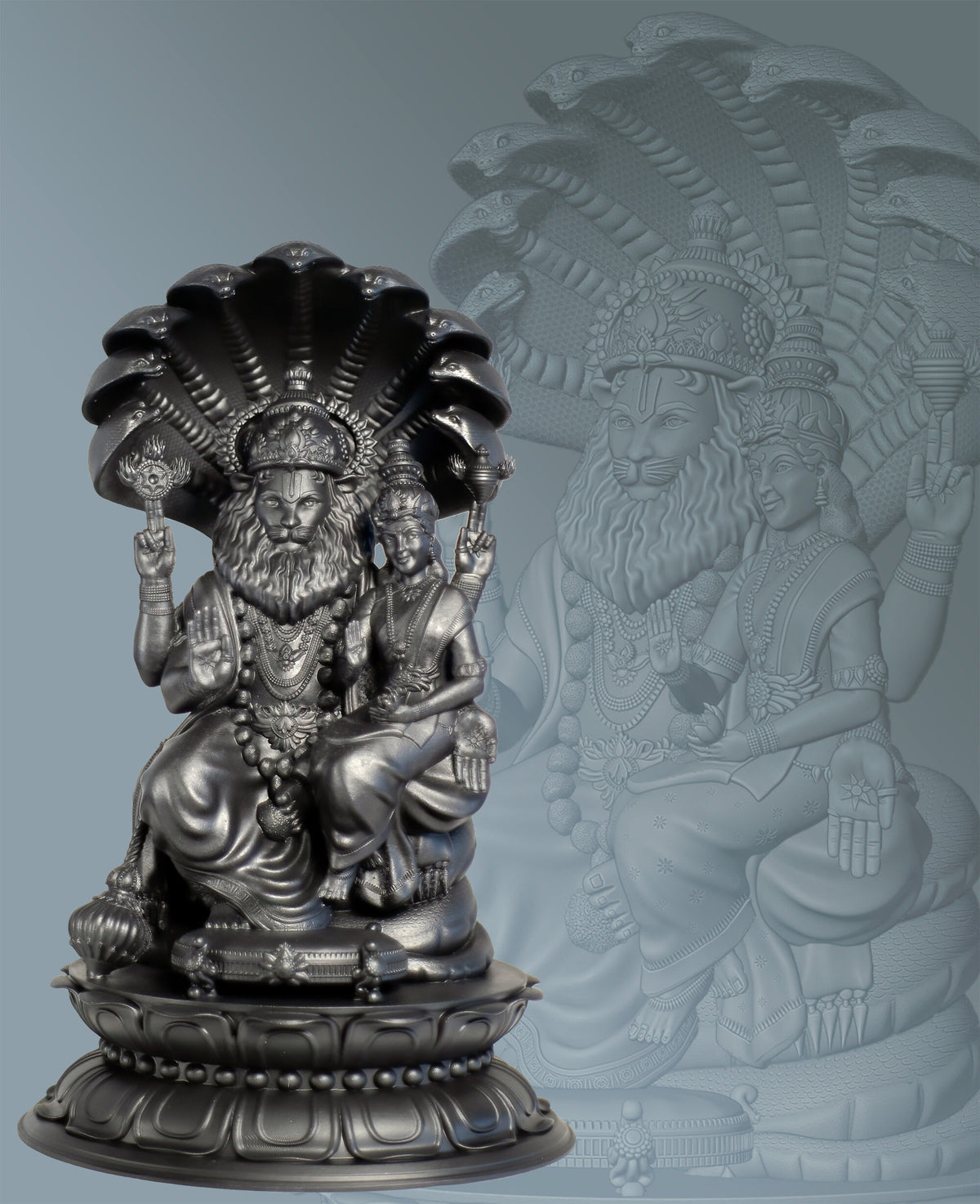 Statue de Sri Lakshmi Narasimha. 4e avatar du dieu Vishnu. Déesse de la prospérité Lakshmi. (Fait main, résine UV)