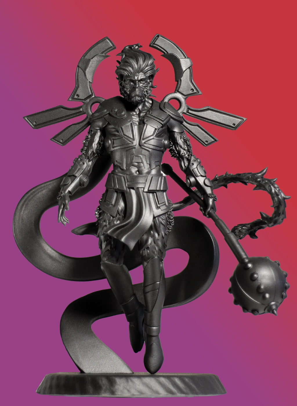 Statue du Seigneur Pavanputra Hanuman en vol. (Fait main, résine UV)