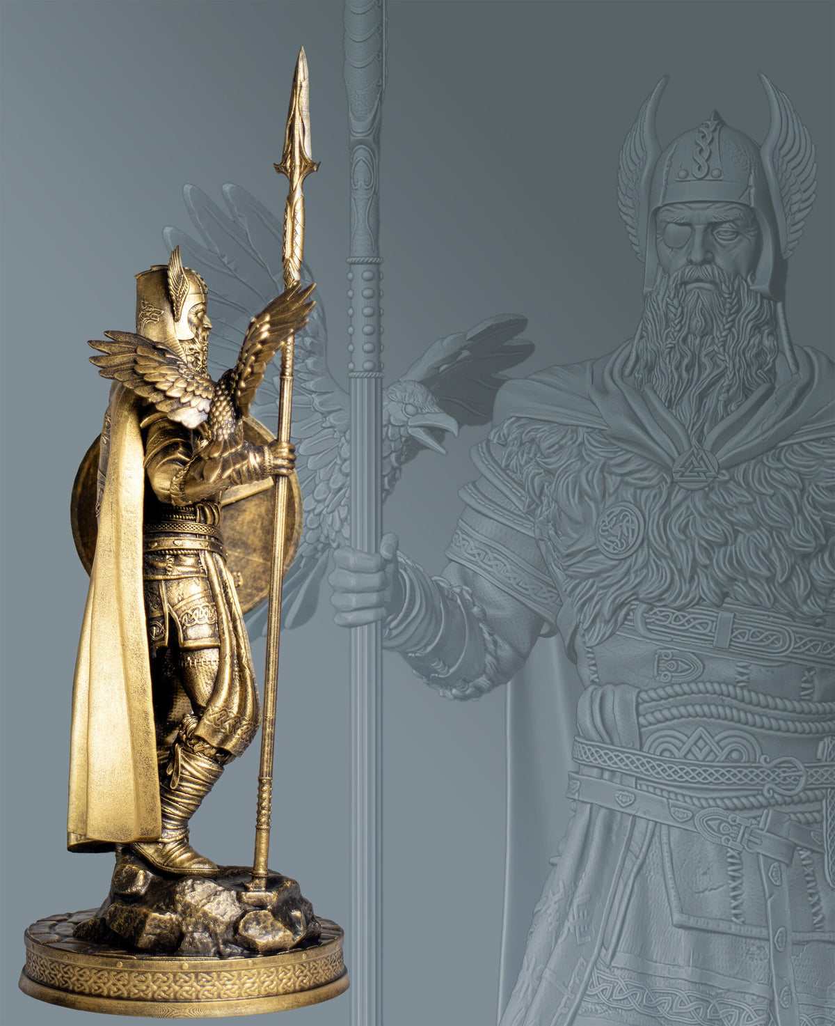 Odin Statue, Allfather in Norse Mythology, Viking Warrior God. (Handmade, UV-resin)