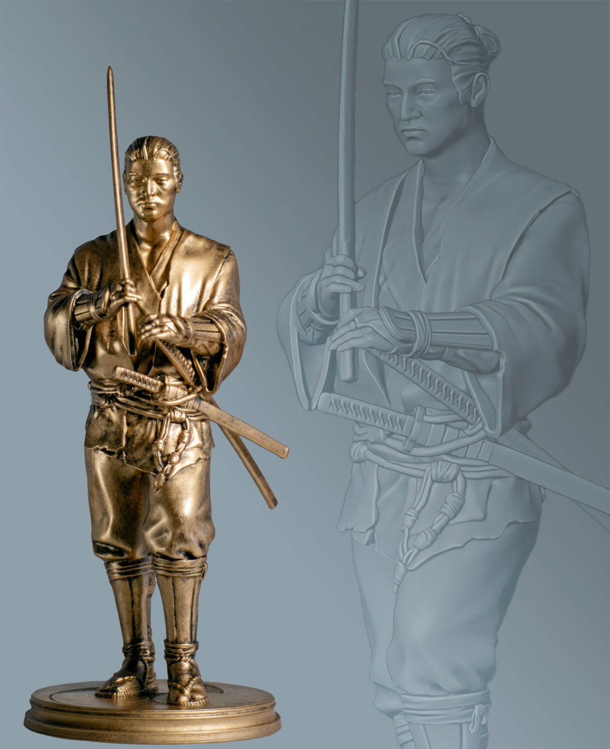 Miyamoto Musashi Statue, the Legendary Warrior Swordsman, Inspiring Historical Figure for Many Generations. (Handmade, UV-resin)