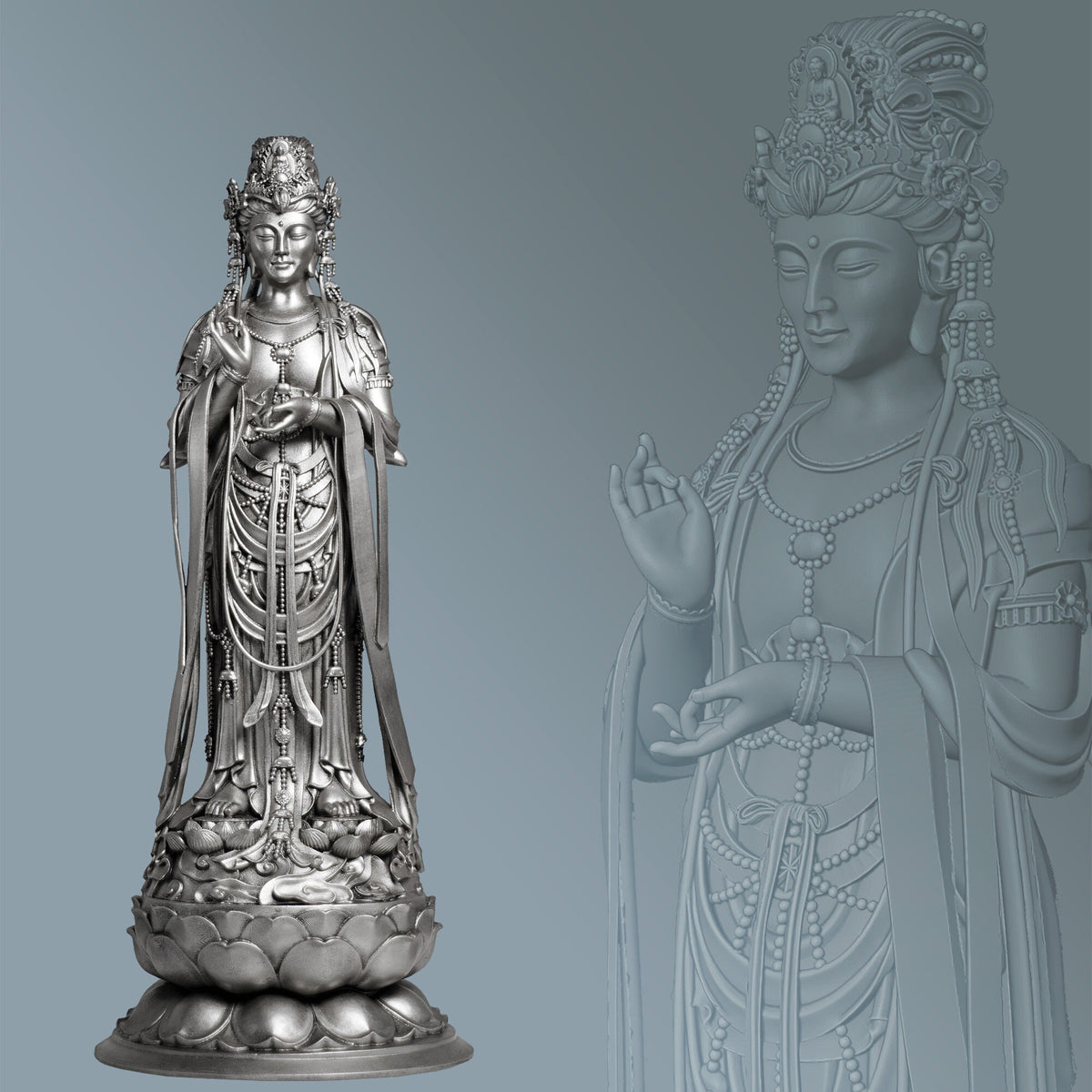 Avalokiteshvara Statue. Self-born Eternal Buddha Amitabha. Guanyin Bodhisattva of Compassion (Handmade, UV-resin)