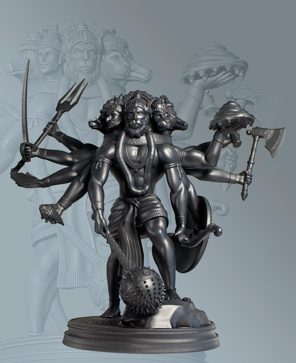 Statue de Lord Panchamukhi Hanuman, forme à 5 visages d'Hanuman (Fait main, résine UV, 2 tailles)