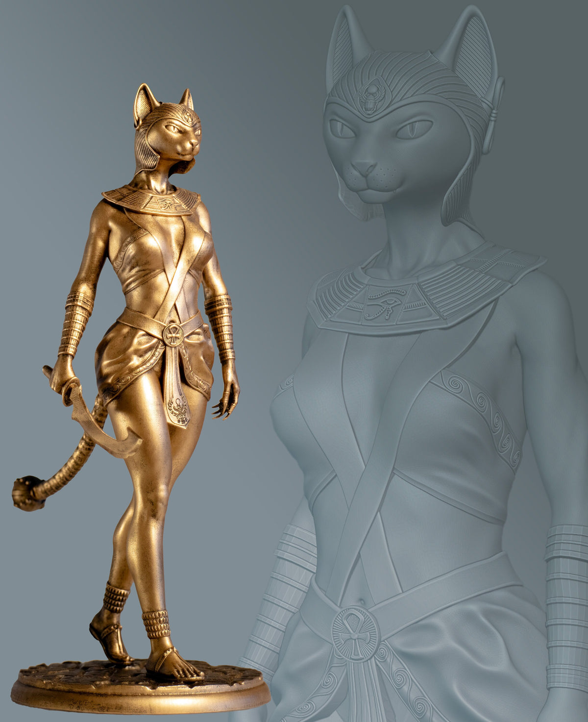 Bastet (Bast) Statue, Ancient Egyptian Cat Goddess of Beauty, Fertility, Music, Arts. (Handmade, UV-resin)
