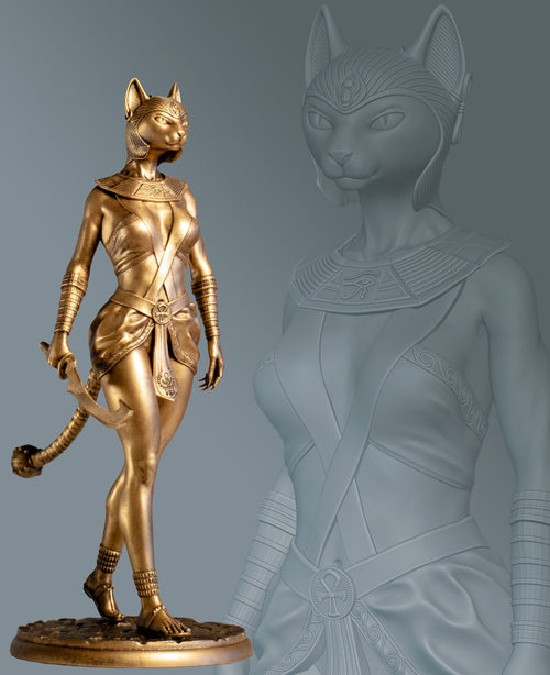 Statue de Bastet (Bast), déesse égyptienne antique de la beauté, de la fertilité, de la musique et des arts. (Fait main, résine UV)