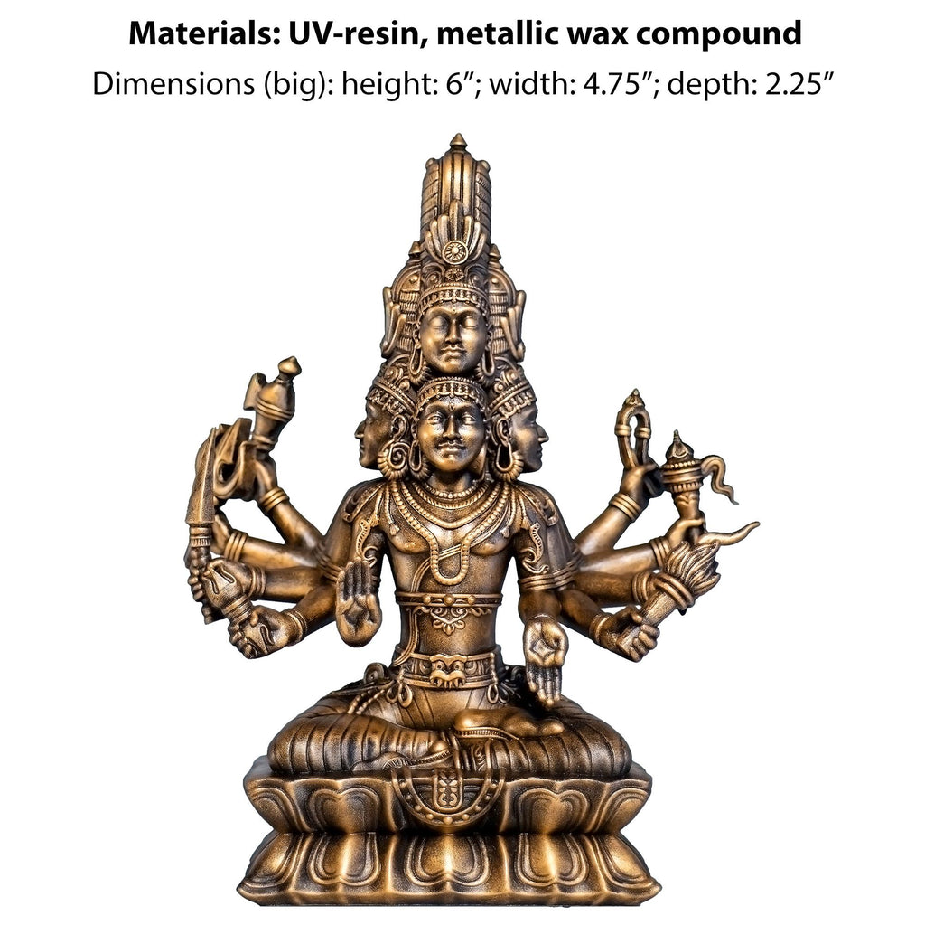 Statue du Seigneur Sadashiva, la forme suprême du Seigneur Shiva à cinq visages. (Fait main, résine UV, 2 tailles)
