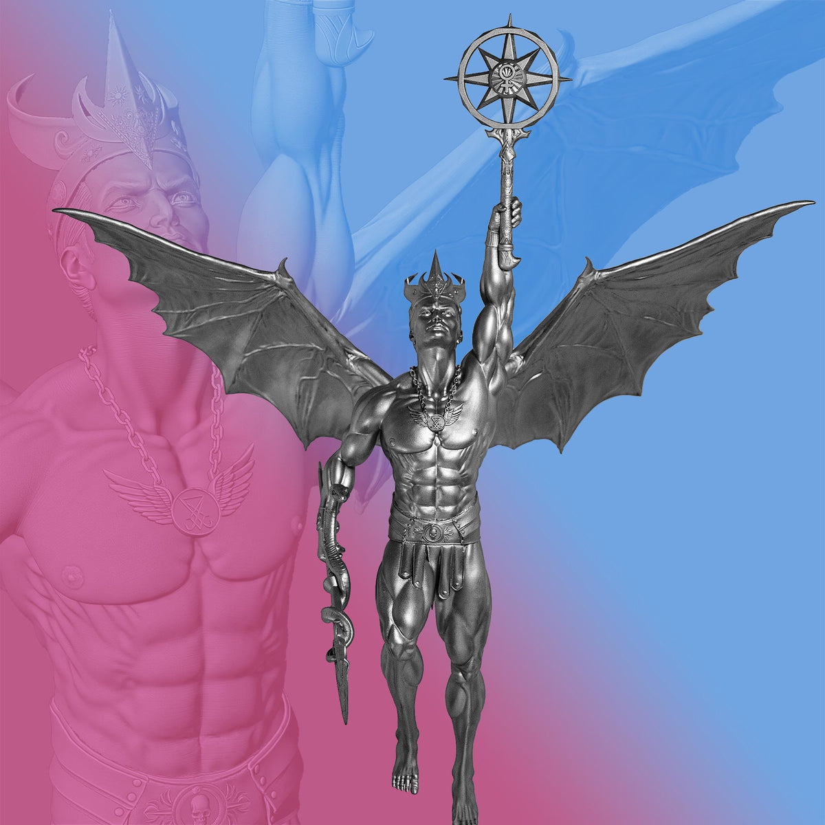Lucifer Rising Statue, a.k.a. Fallen Angel, Satan, Devil (Handmade, UV-Resin)