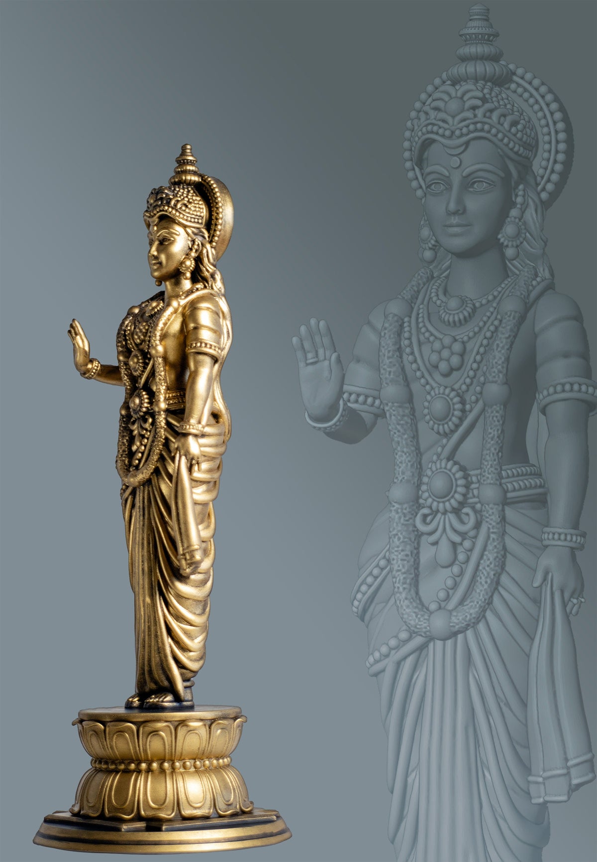 Statue de Shri Sita, épouse du Seigneur Ram dans l'épopée du Ramayana. Avatar de la déesse Lakshmi. (Faite à la main, résine UV)