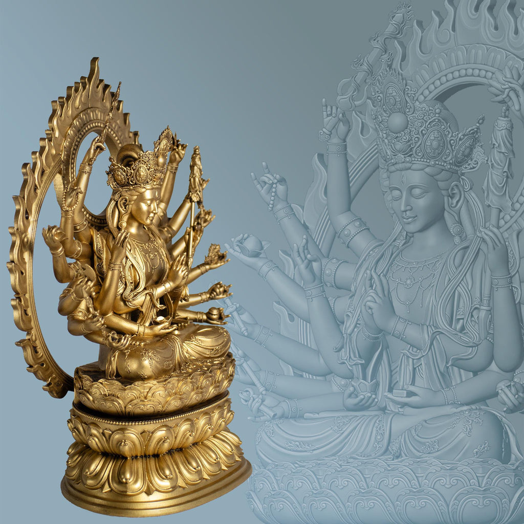 18-armed Cundi Buddha Mother Statue, Female Deity in Mahayana Buddhism (Handmade, UV-resin)