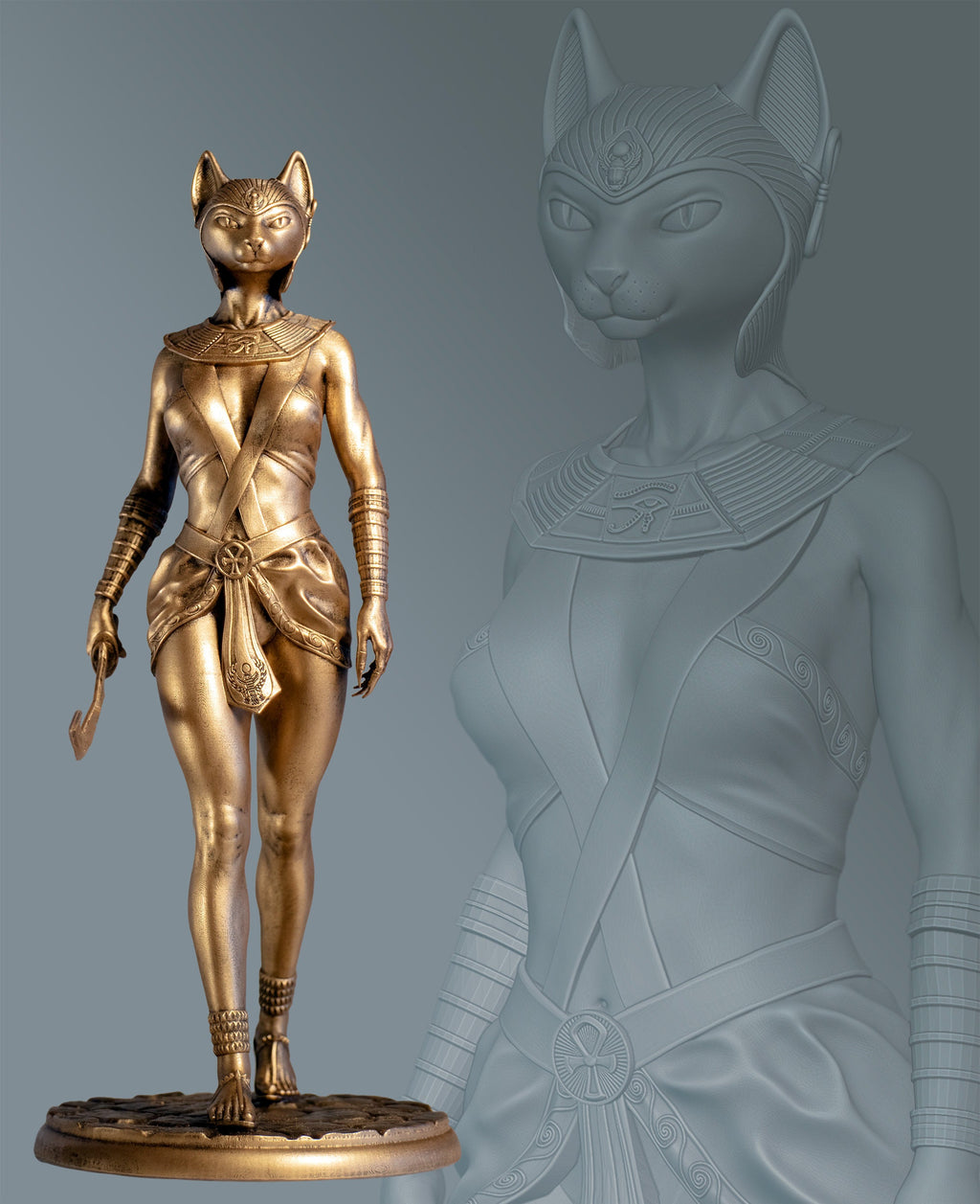 Statue de Bastet (Bast), déesse égyptienne antique de la beauté, de la fertilité, de la musique et des arts. (Fait main, résine UV)