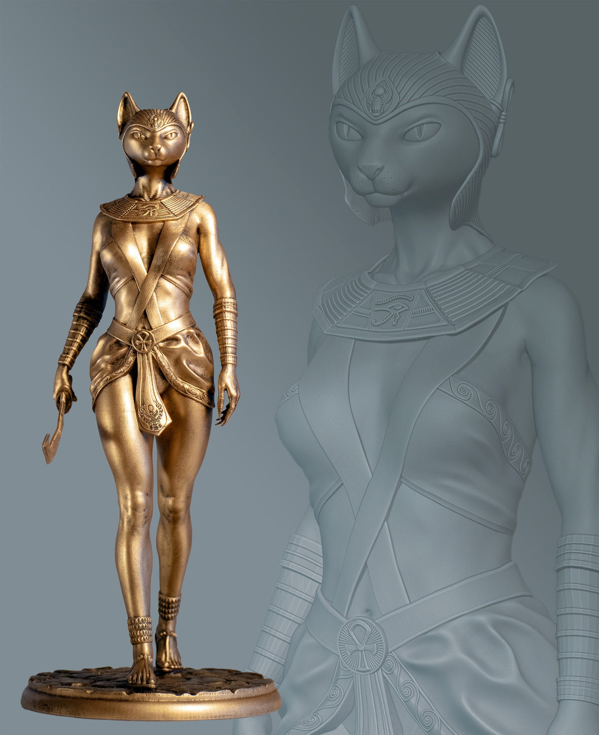 Bastet (Bast) Statue, Ancient Egyptian Cat Goddess of Beauty, Fertility, Music, Arts. (Handmade, UV-resin)