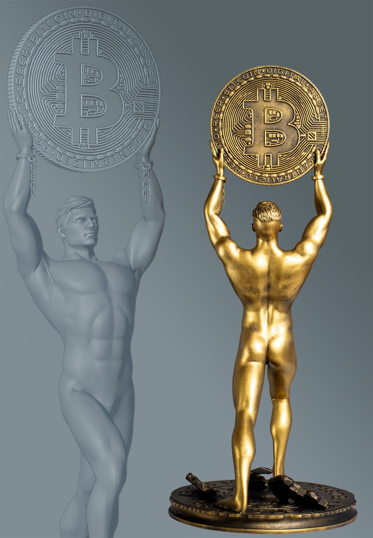 Bitcoin Man Statue, Crypto Digital Gold, Symbol of Financial Freedom. (Handmade, UV-resin)