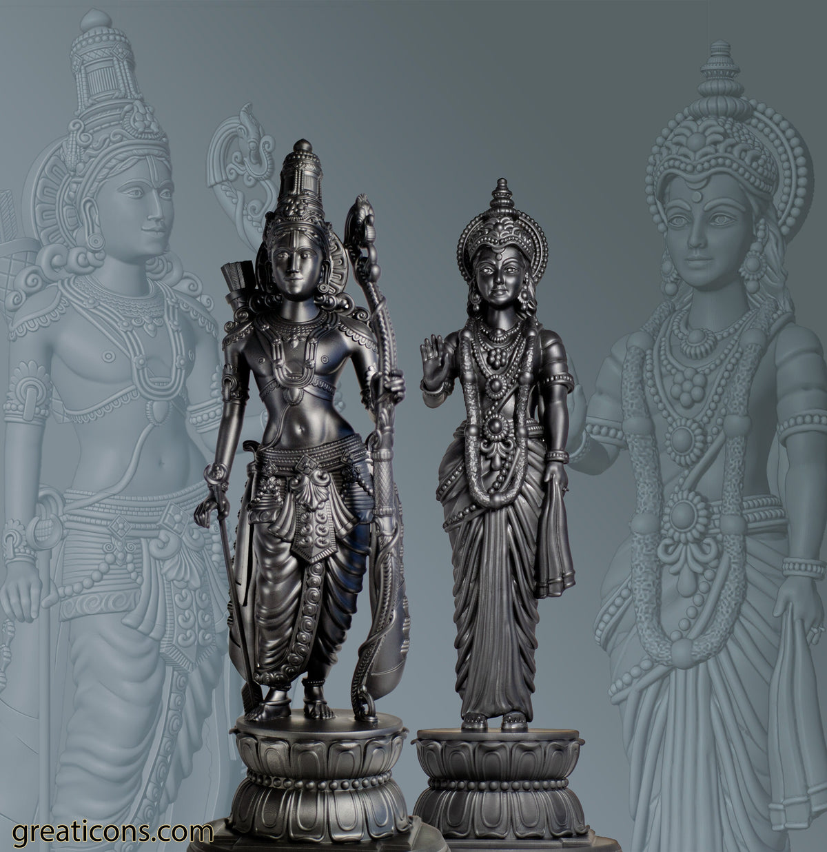 Lord Ram & Sita Mata (bundle) Statues, Main Deities in Ramayana Epic. (Handmade, UV-resin)