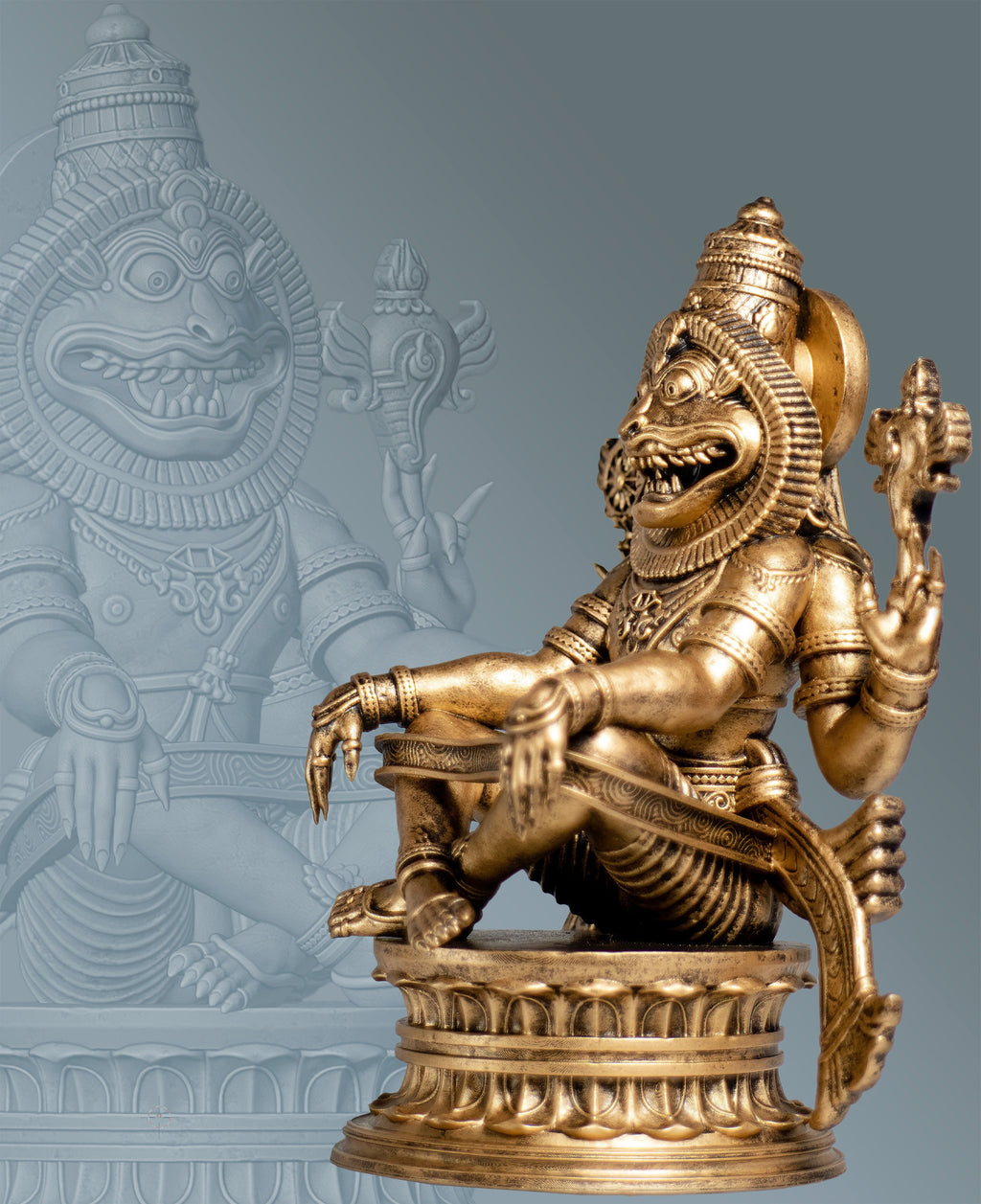 Sri Ugra Narasimha Statue, Yoga Lakshmi Narasimha, Lord Vishnu's 4-th Incarnation. (Handmade, UV-resin)