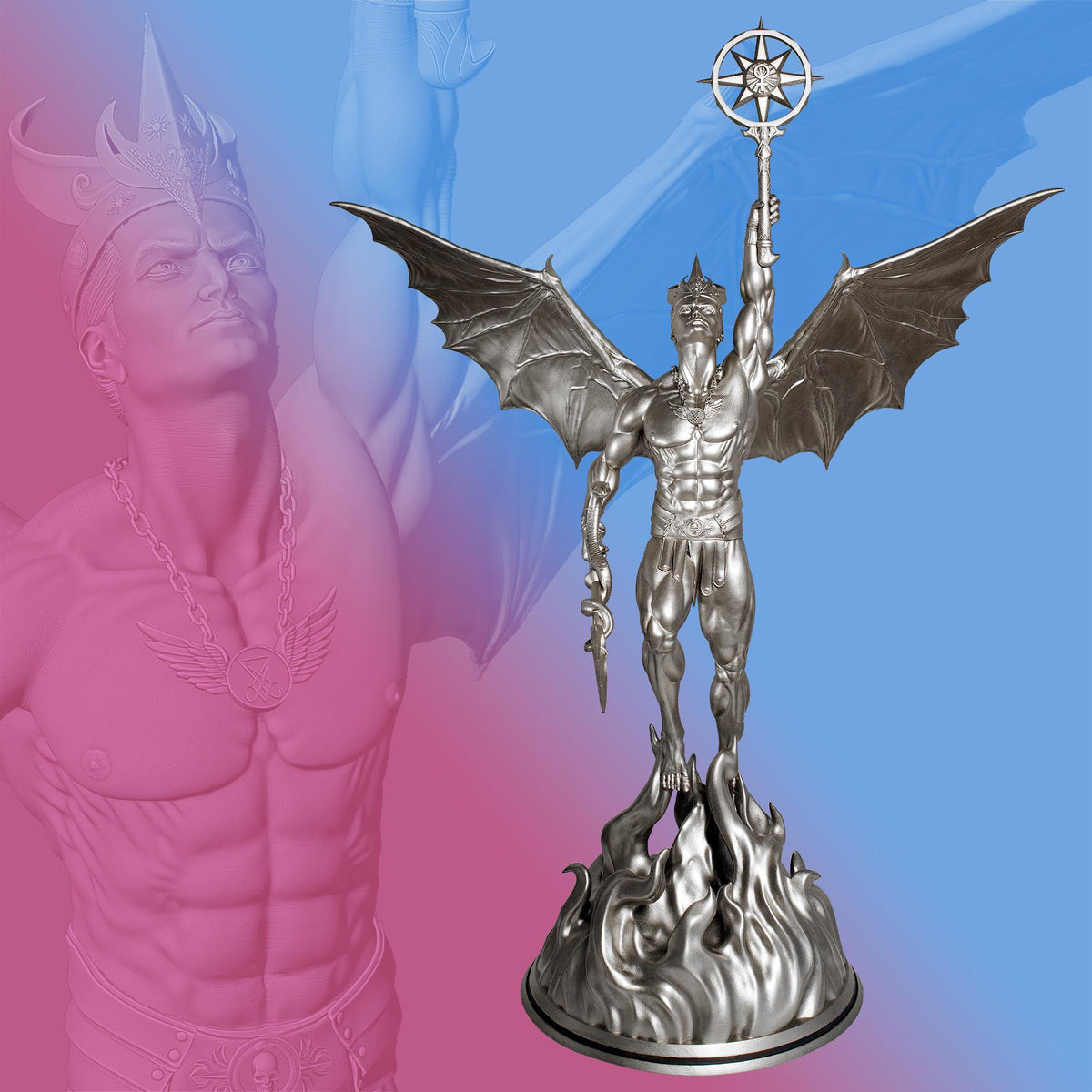 Lucifer Rising Statue, Fallen Angel, Satan, Devil in Christian Theology (Handmade, UV-Resin)