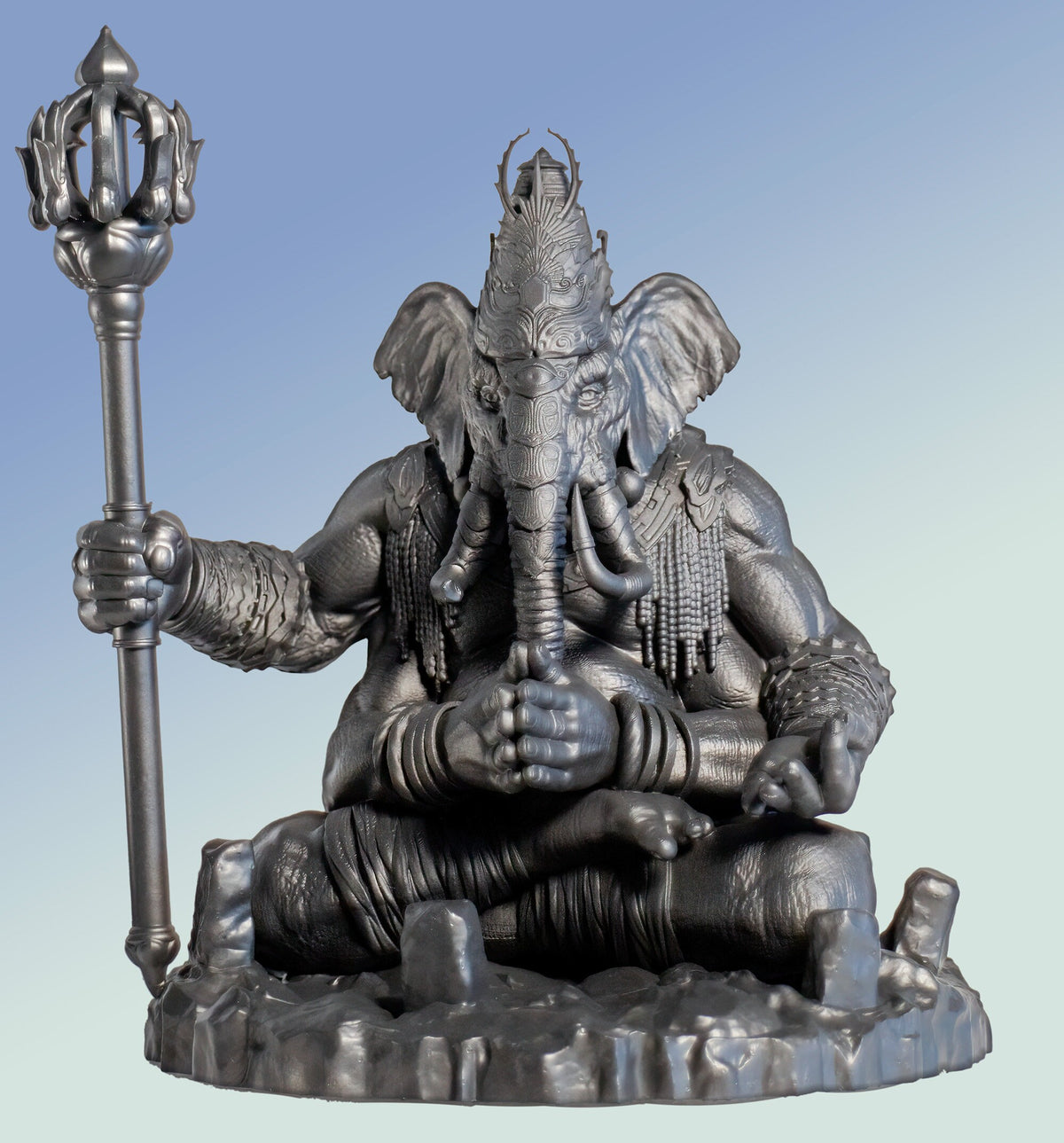 Statue of the Ascetic Lord Ganesha in Yoga Meditation. (Handmade, UV-resin)