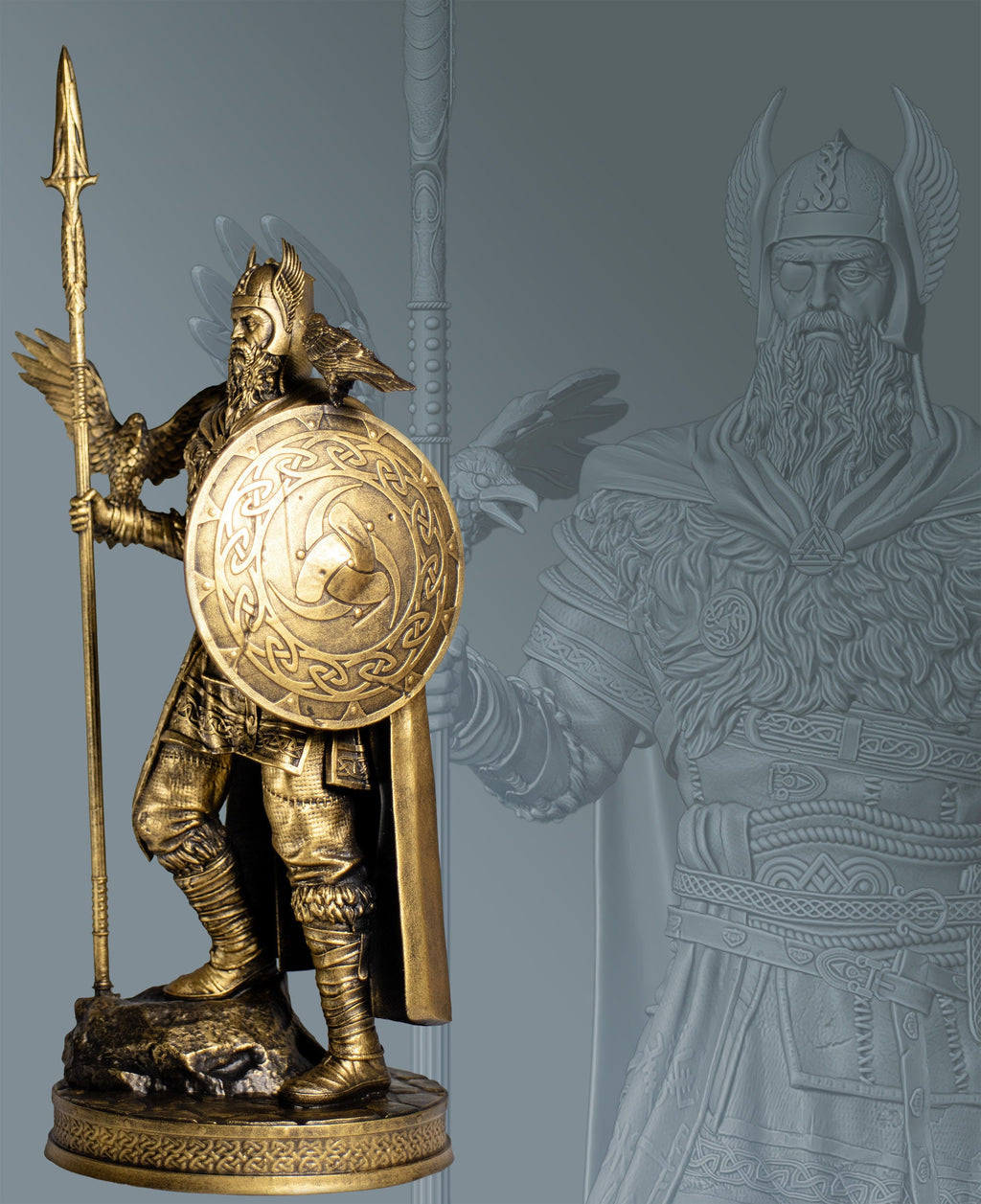 Statue d'Odin, Père de tout dans la mythologie nordique, dieu guerrier viking. (Fait main, résine UV)