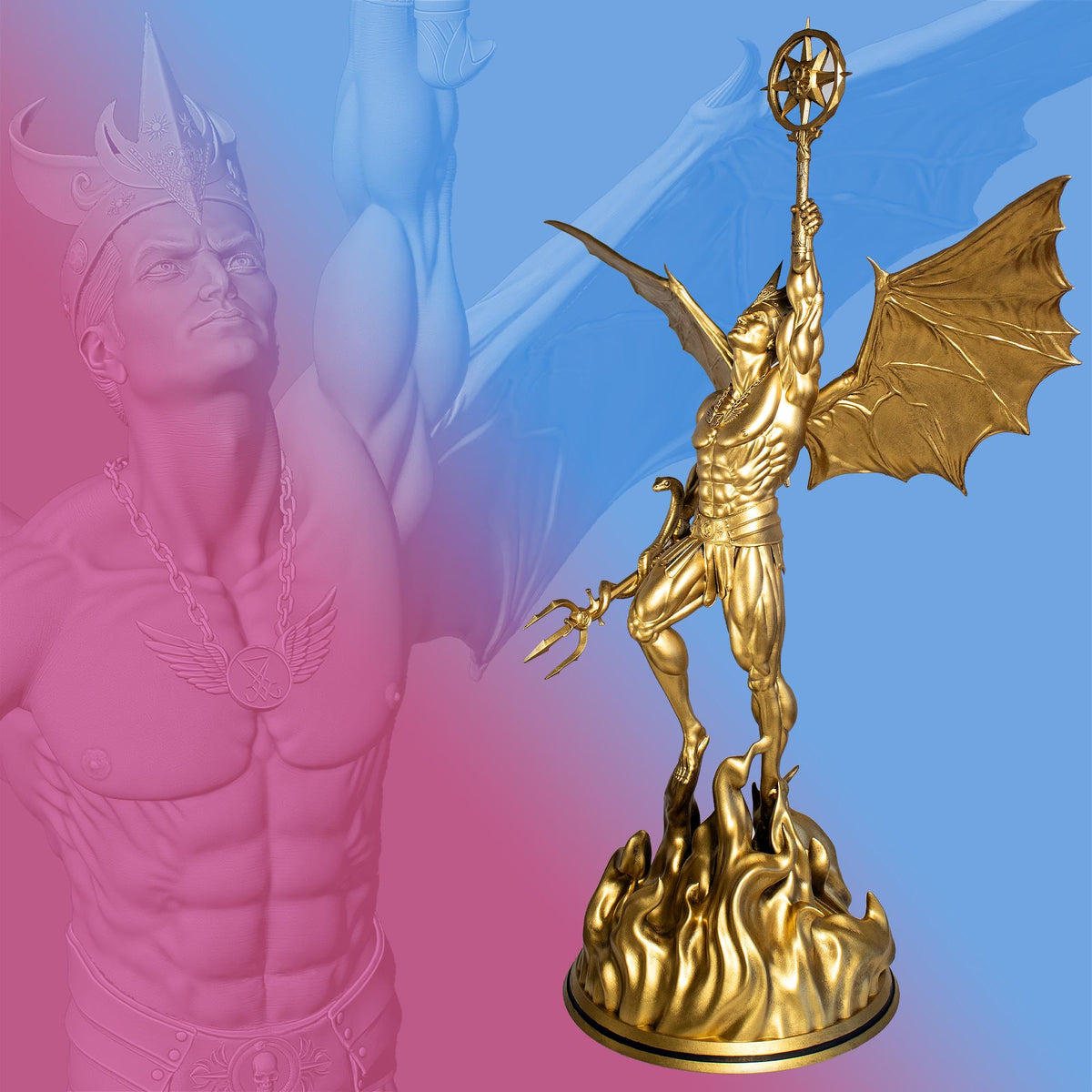 Lucifer Rising Statue, Fallen Angel, Satan, Devil in Christian Theology (Handmade, UV-Resin)