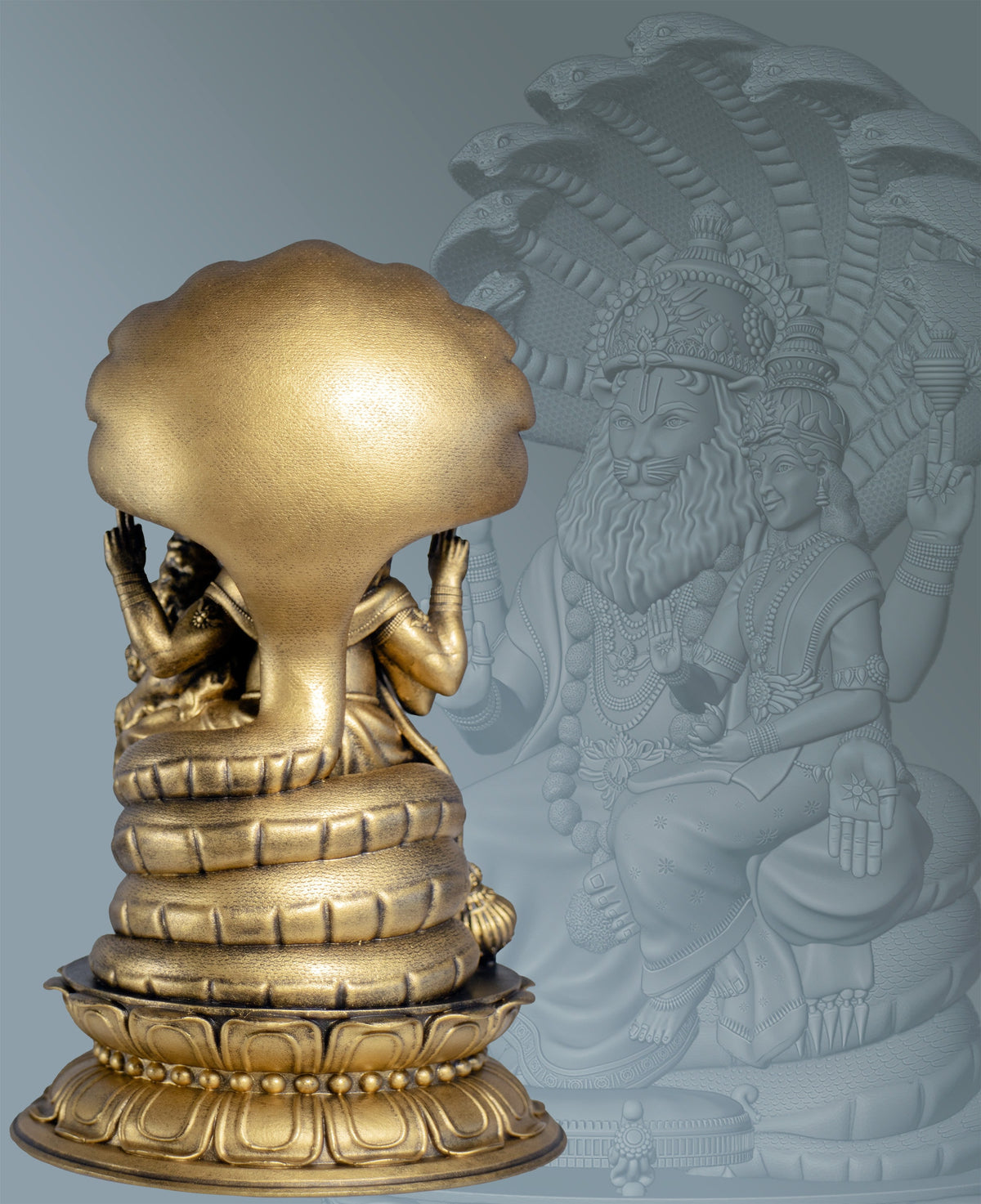 Statue de Sri Lakshmi Narasimha. 4e avatar du dieu Vishnu. Déesse de la prospérité Lakshmi. (Fait main, résine UV)