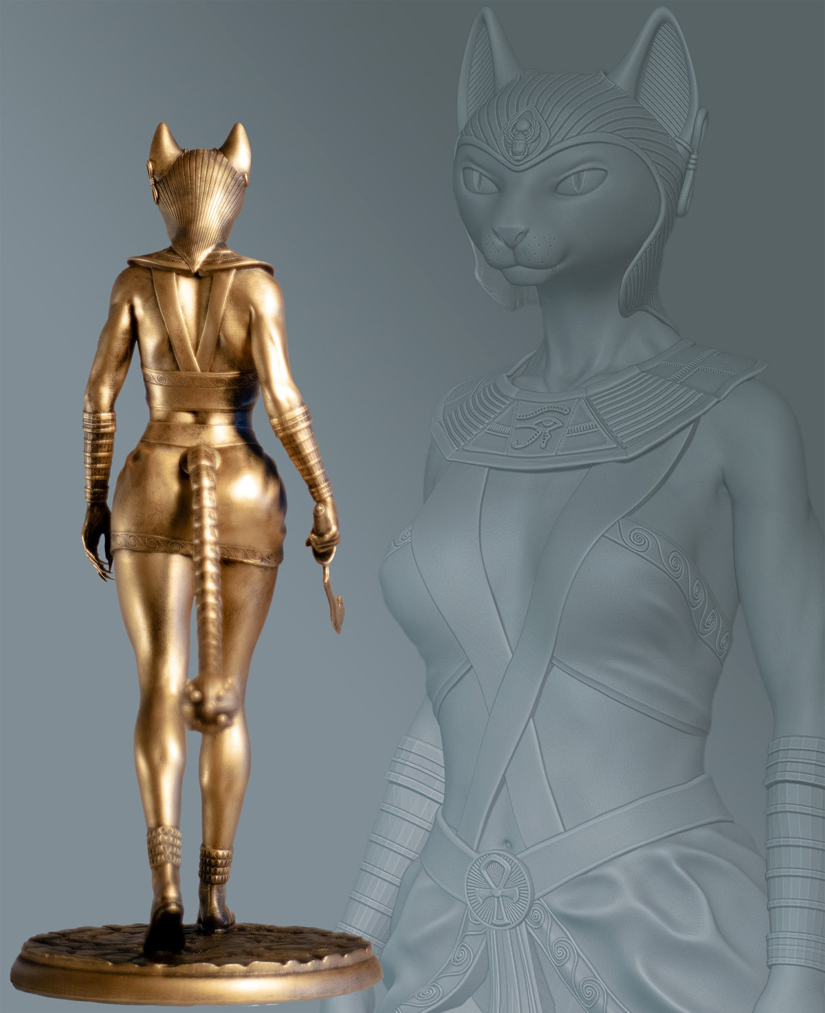 Bastet (Bast) Statue, Ancient Egyptian Cat Goddess of Beauty, Fertility, Music, Arts. (Handmade, UV-resin)