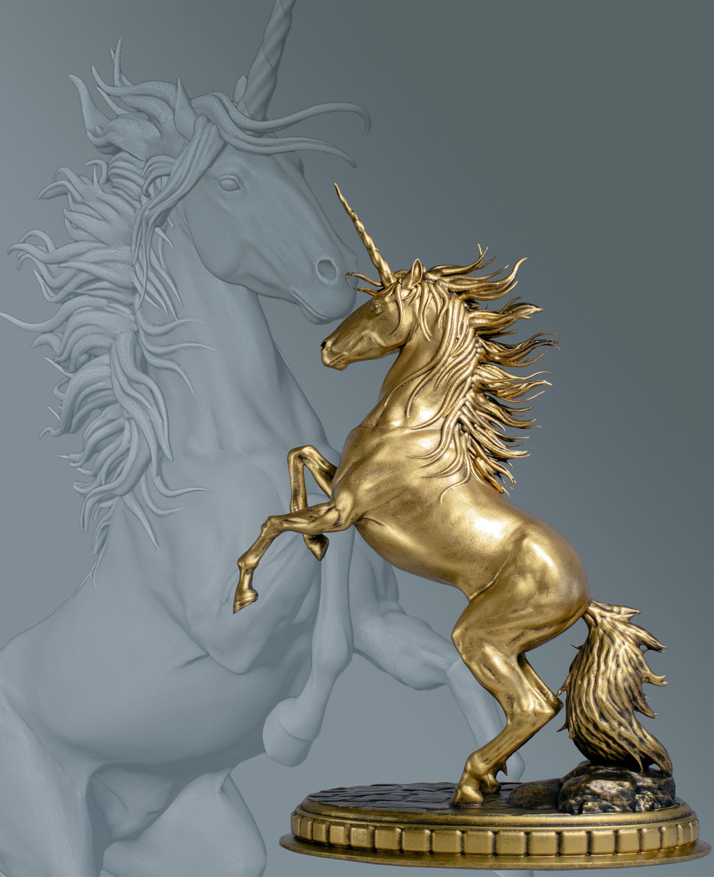 Unicorn (Monoceros) Statue, Mythical Beast in Ancient Europe, India, Babylon, China. (Handmade, UV-resin)