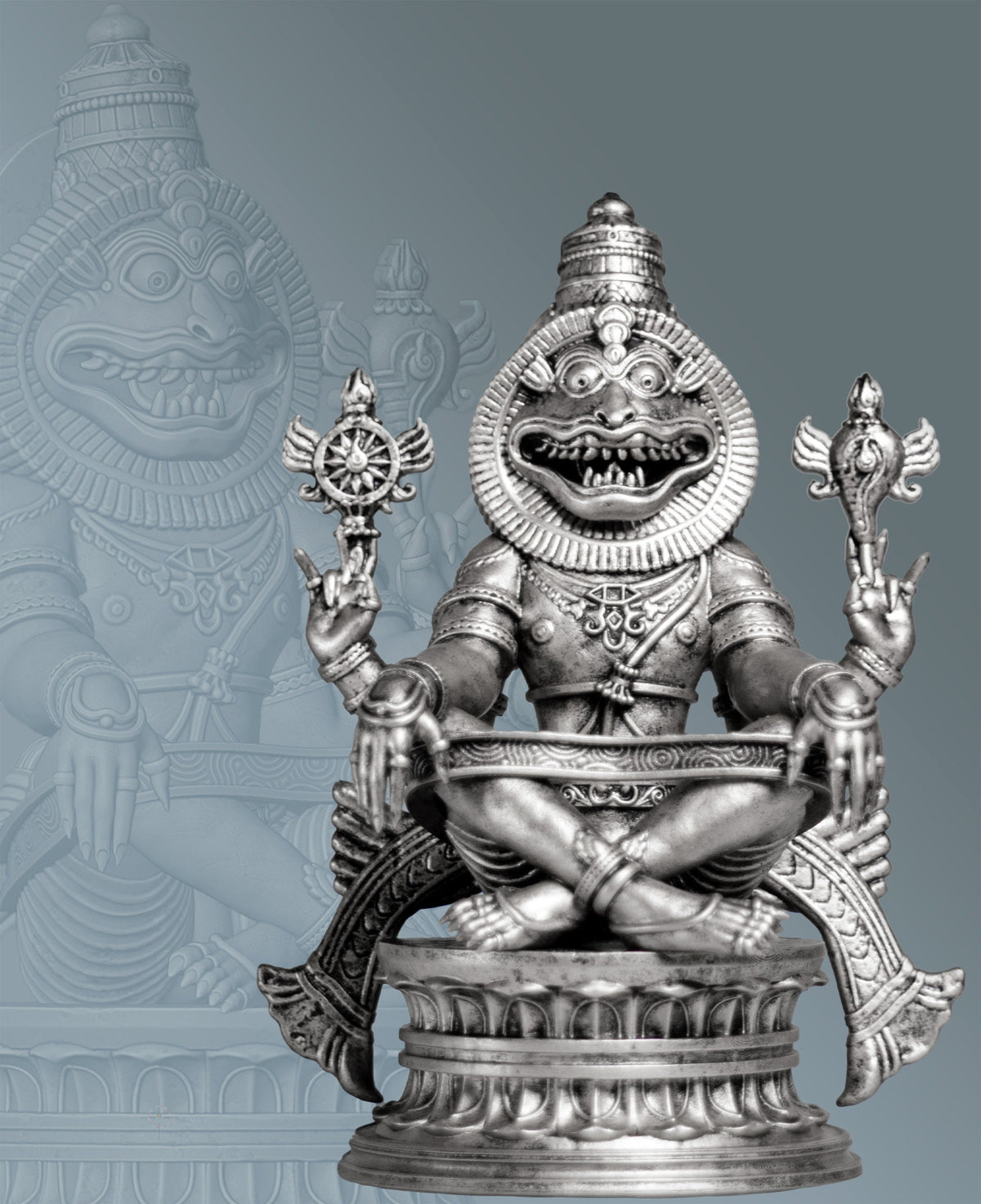 Sri Ugra Narasimha Statue, Yoga Lakshmi Narasimha, Lord Vishnu's 4-th Incarnation. (Handmade, UV-resin)