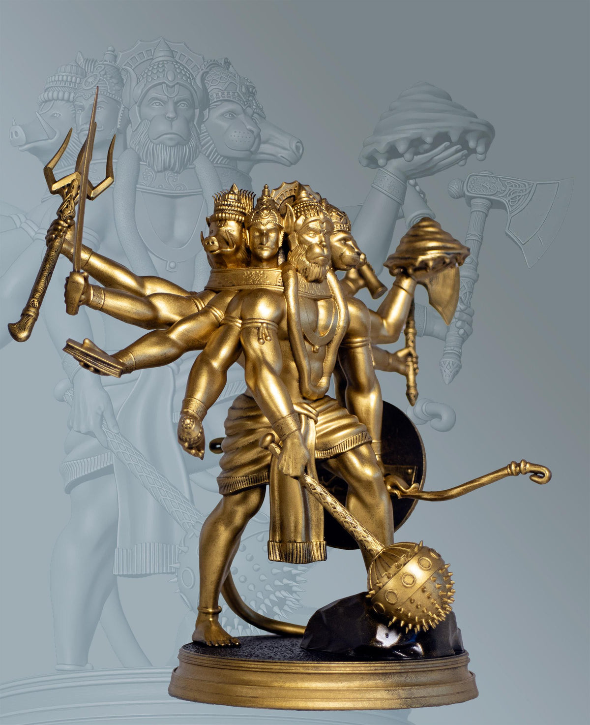 Lord Panchamukhi Hanuman Statue, 5-faced form of Hanuman (Handmade, UV-resin, 2 sizes)
