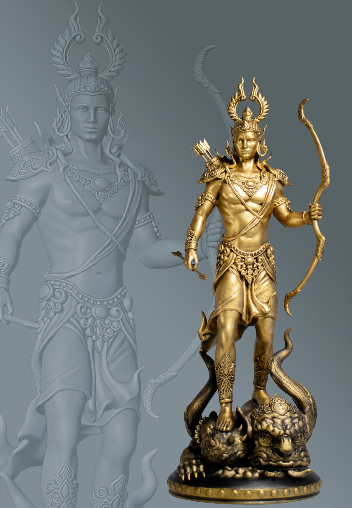 Shri Ram the Demon Slayer, 12" Statue. Rama, Ramar, Raman, Ramachandra. (Handmade, UV-resin)