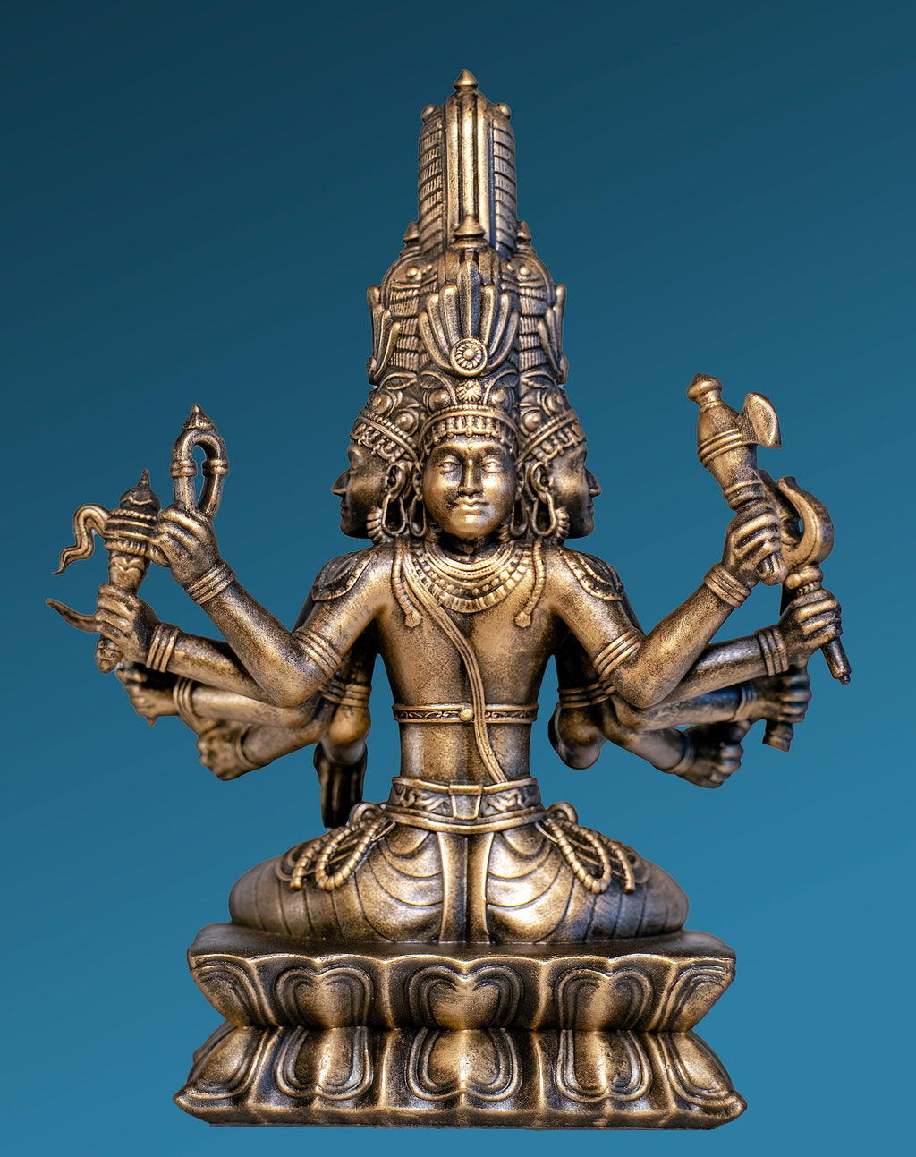 Statue du Seigneur Sadashiva, la forme suprême du Seigneur Shiva à cinq visages. (Fait main, résine UV, 2 tailles)