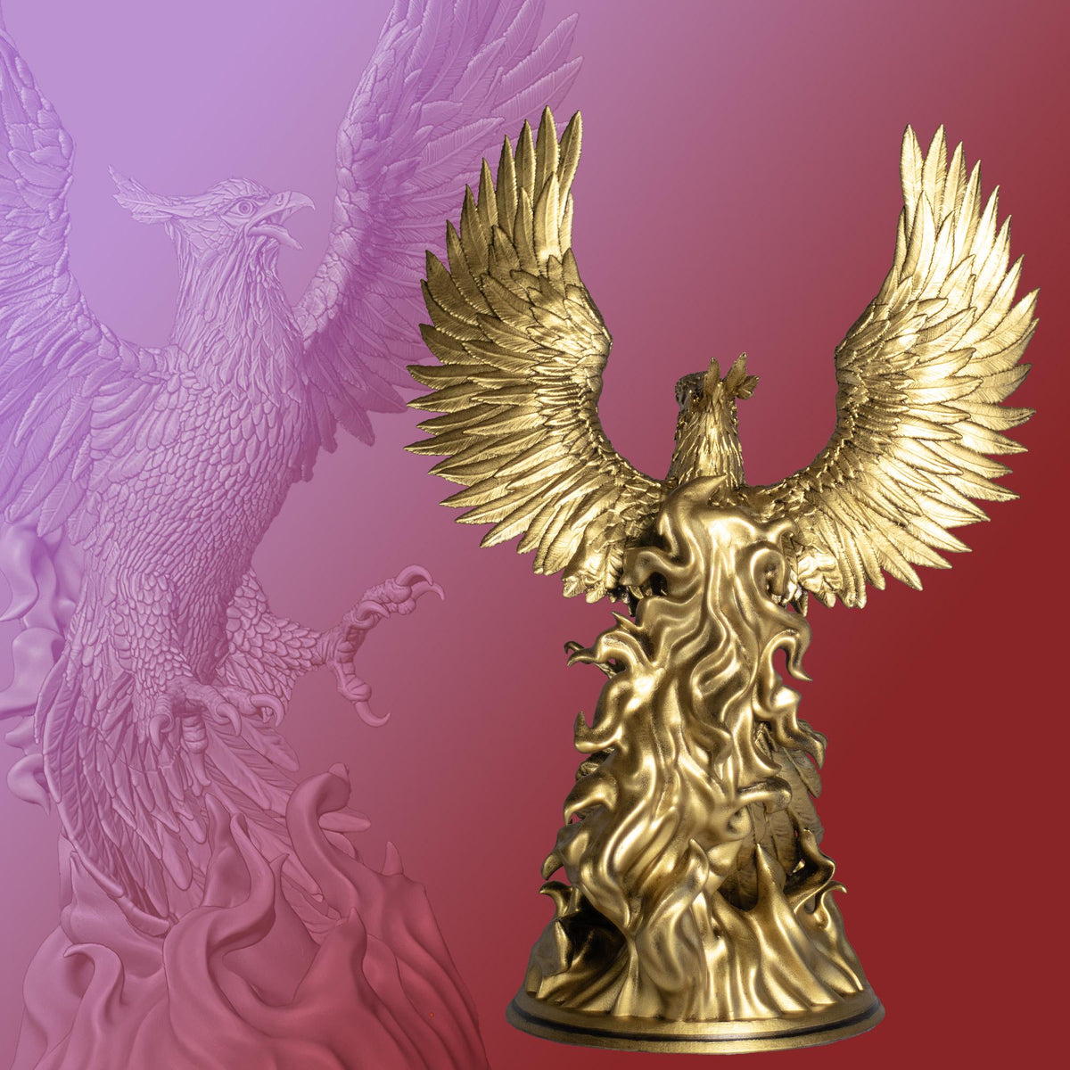 Phoenix Statue, Mythical Immortal Bird. Eternal Triumph of Life over Death. (Handmade, UV-resin)