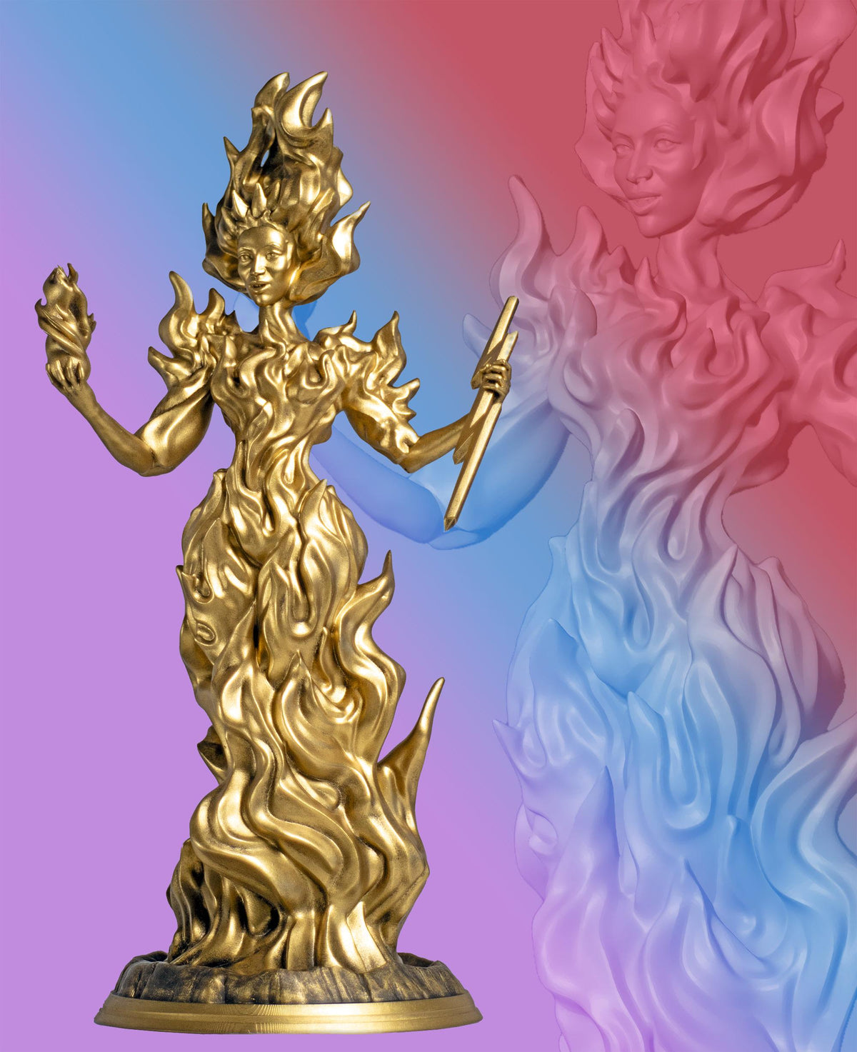 Madame Pele Statue, Hawaiian Goddess of Volcanos, Wind, Fire and Lightning. (Handmade, UV-resin)