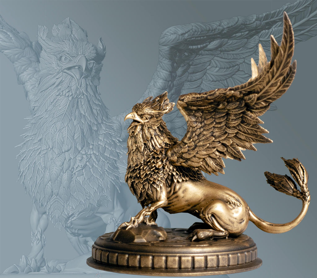 Statue de griffon, créature mythique d'Égypte, d'Inde et d'Europe. (2 tailles, fait main, résine UV)