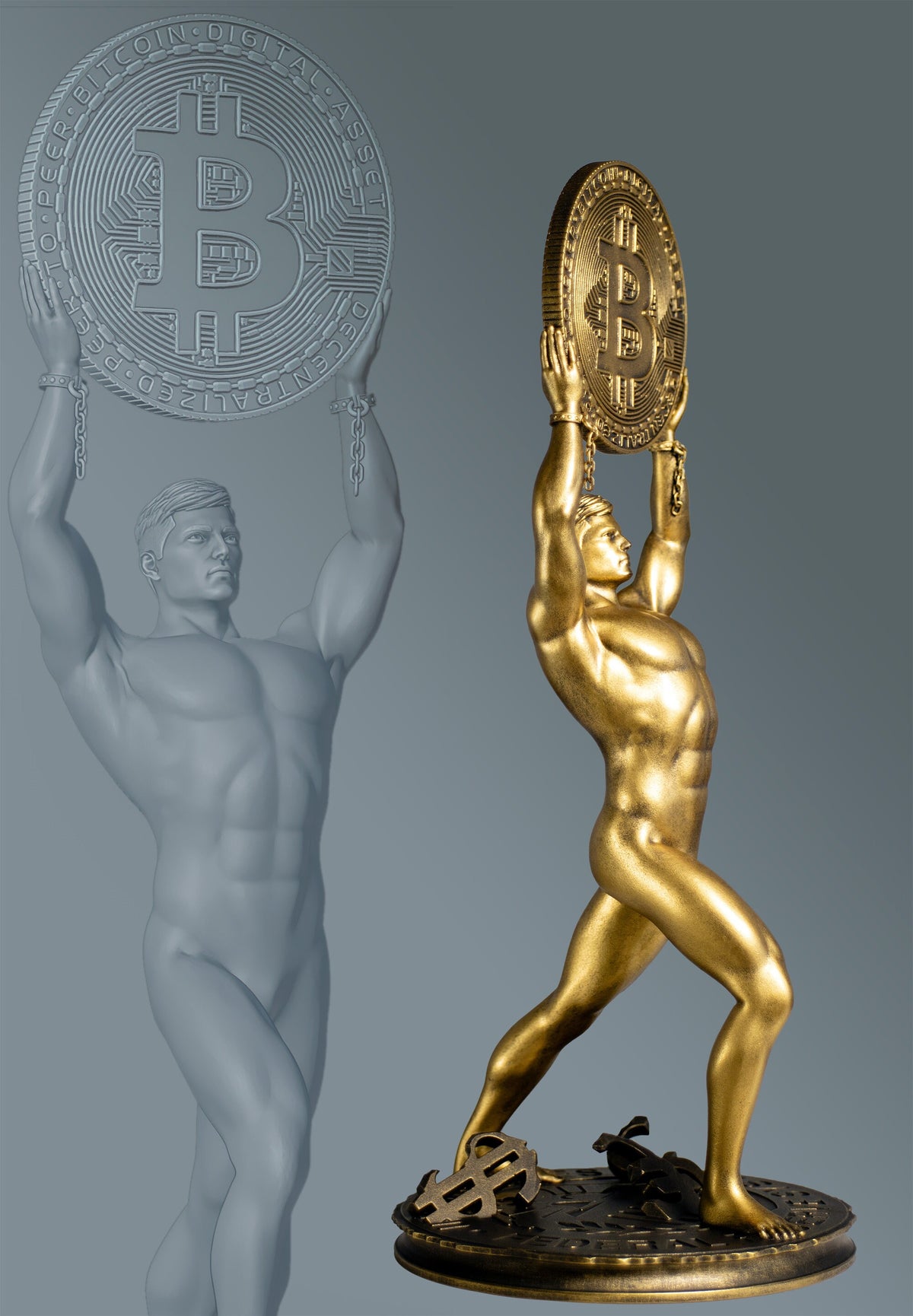 Bitcoin Man Statue, Crypto Digital Gold, Symbol of Financial Freedom. (Handmade, UV-resin)