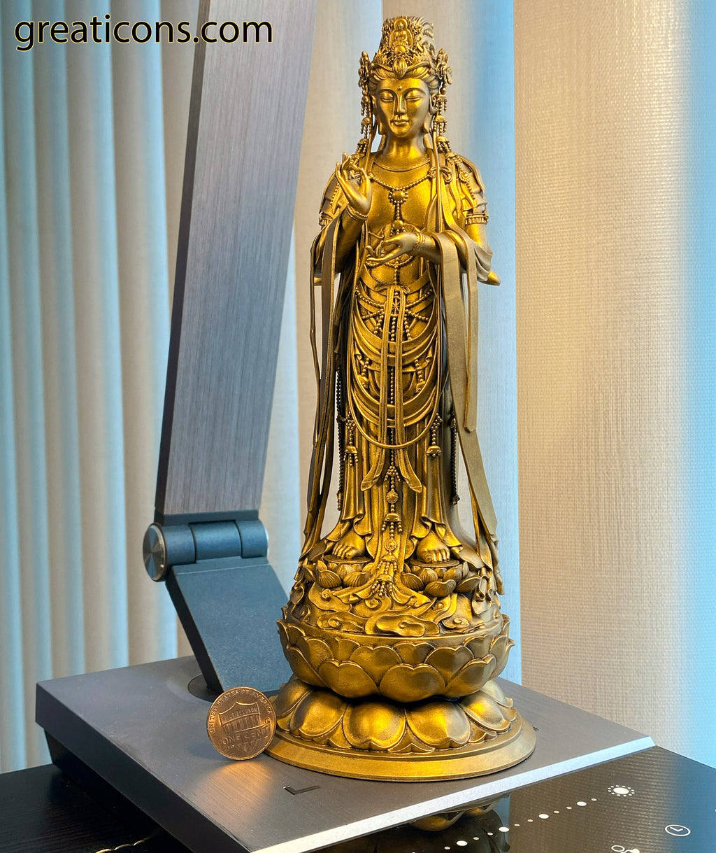 Statue d'Avalokiteshvara. Bouddha éternel Amitabha né de lui-même. Bodhisattva de la compassion Guanyin (fait main, résine UV)