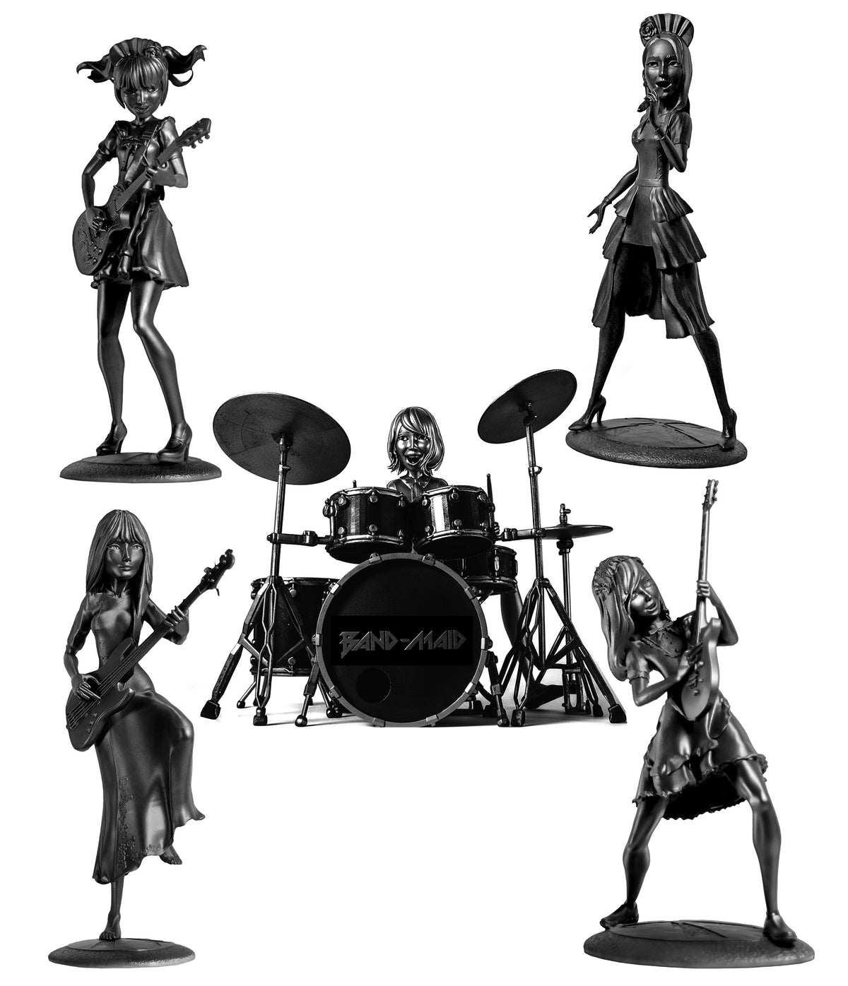 Complete Band-Maid of 3D modeled and printed handmade UV-resin figurines