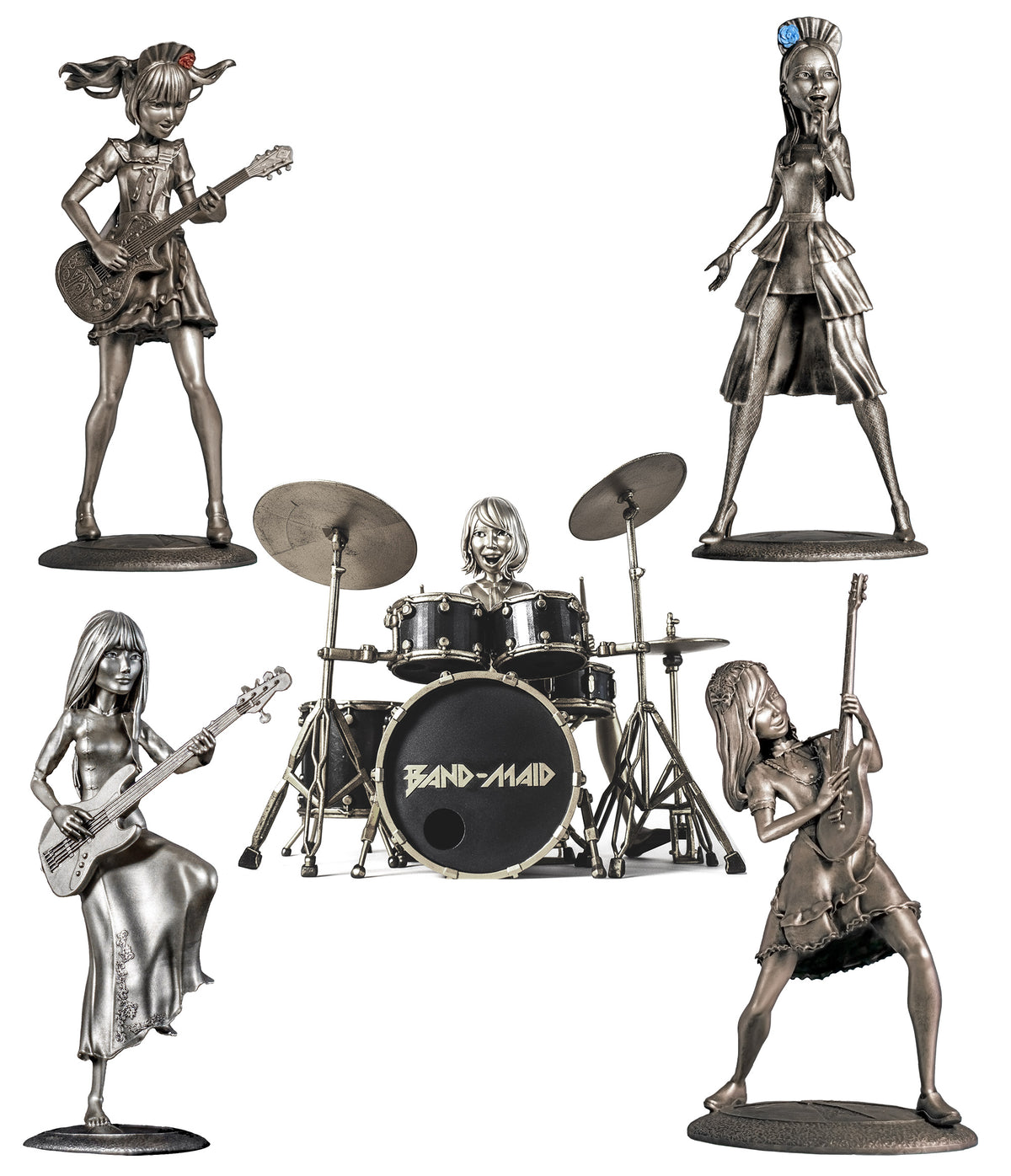 Complete Band-Maid of 3D modeled and printed handmade UV-resin figurines