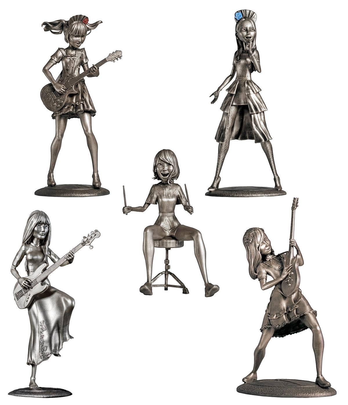 Complete Band-Maid of 3D modeled and printed handmade UV-resin figurines