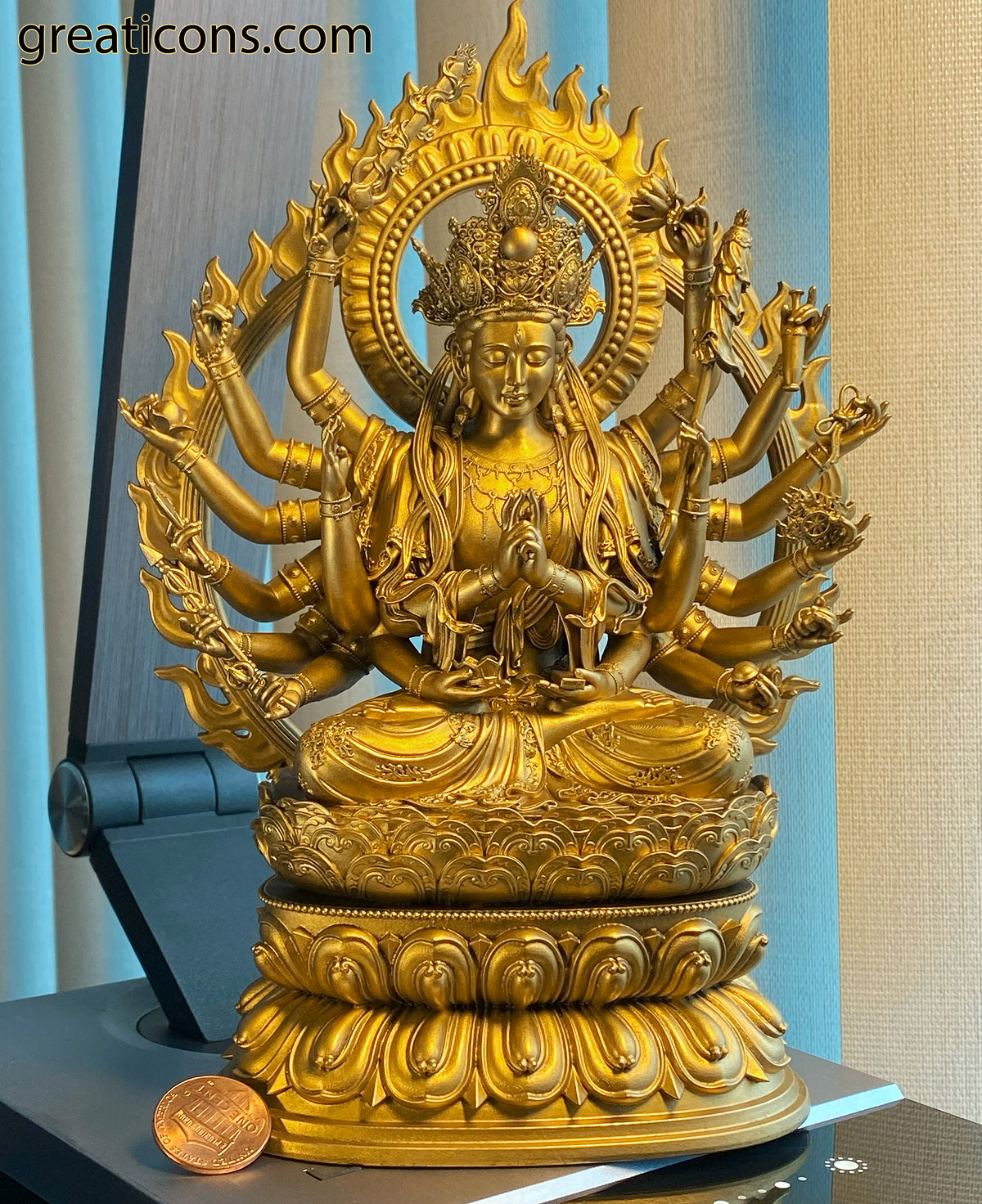 18-armed Cundi Buddha Mother Statue, Female Deity in Mahayana Buddhism (Handmade, UV-resin)