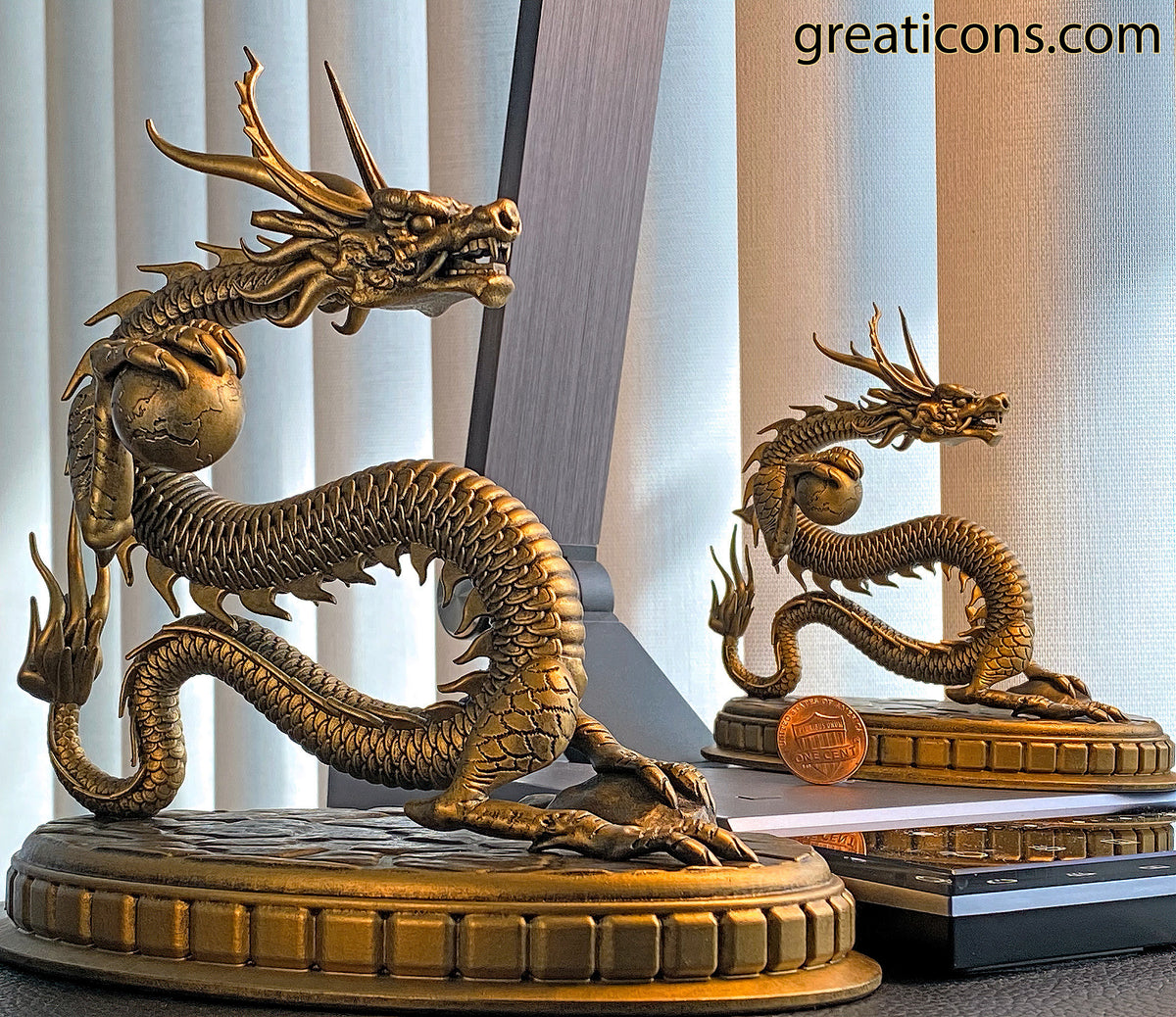 Statue of Chinese Dragon (a.k.a. Lung, Long, 龙, 龍 or Loong) holding the Earth (Handmade, UV-Resin, 2 sizes)
