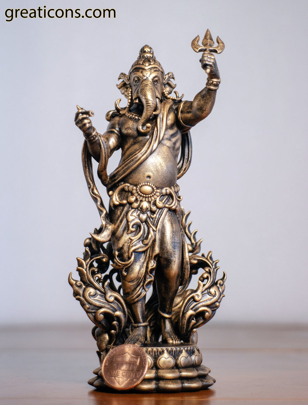 Statue du Seigneur Ganesha debout, dieu à tête d’éléphant des nouveaux départs. (Fait main, résine UV)