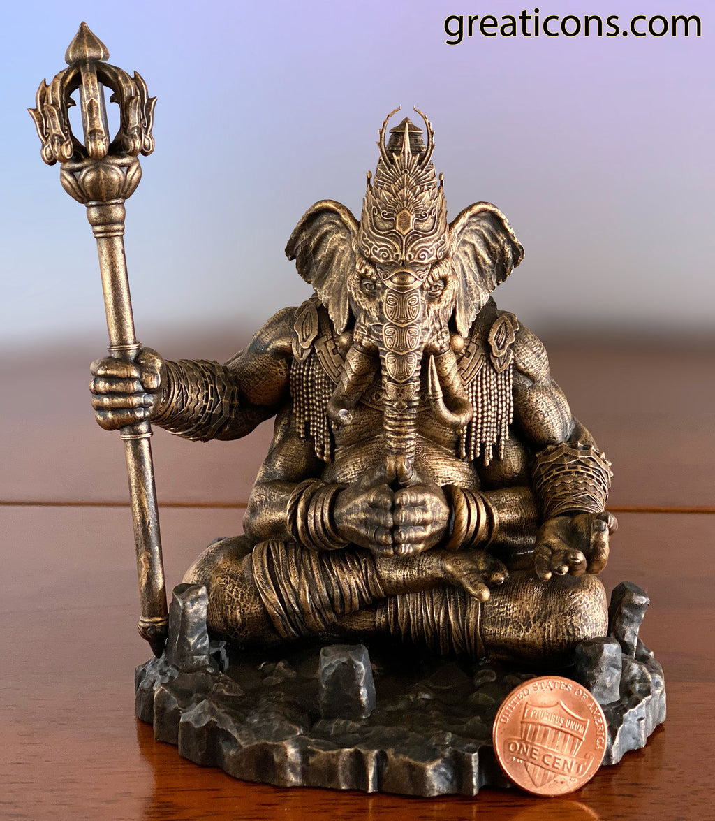 Statue of the Ascetic Lord Ganesha in Yoga Meditation. (Handmade, UV-resin)
