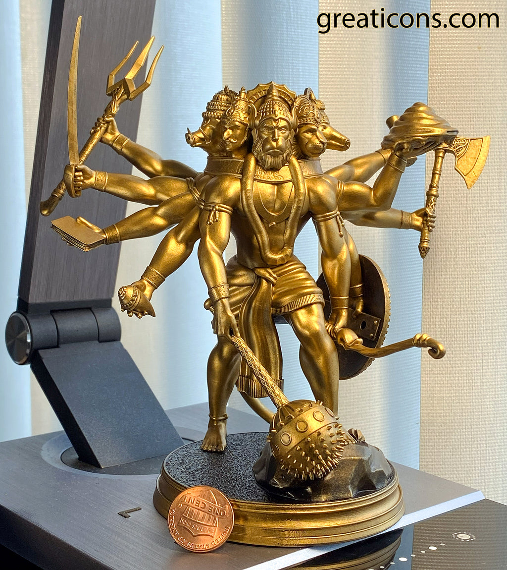 Statue de Lord Panchamukhi Hanuman, forme à 5 visages d'Hanuman (Fait main, résine UV, 2 tailles)