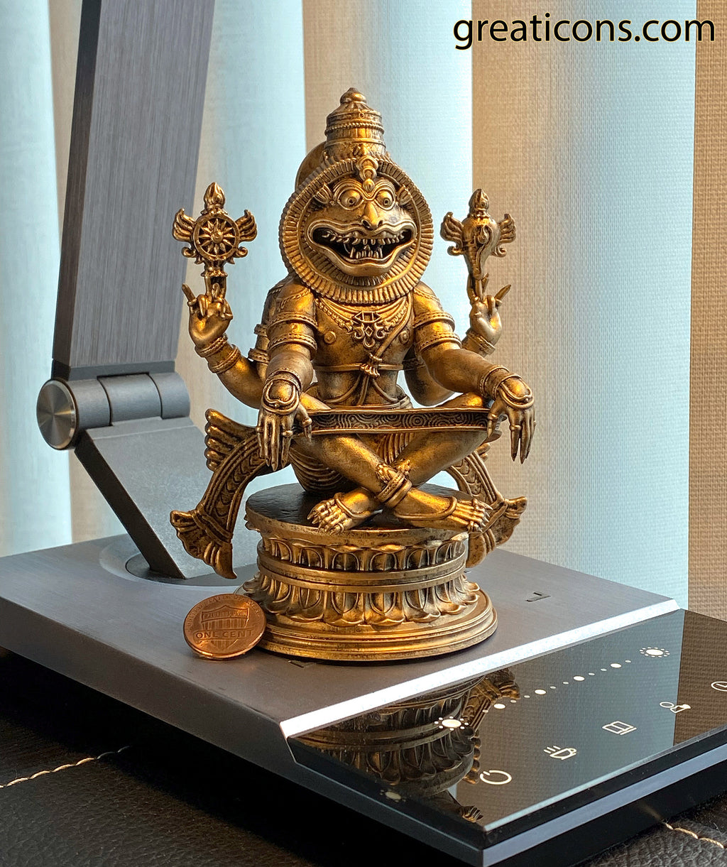 Sri Ugra Narasimha Statue, Yoga Lakshmi Narasimha, Lord Vishnu's 4-th Incarnation. (Handmade, UV-resin)