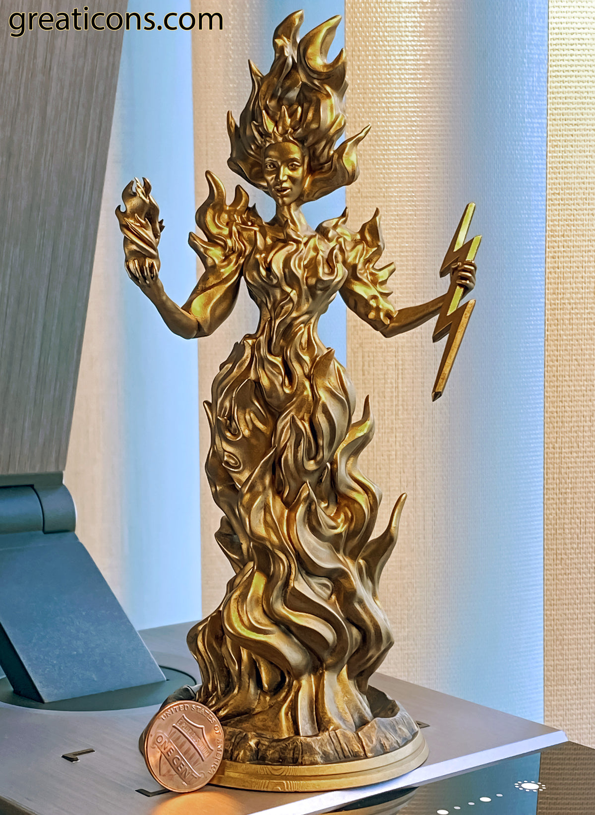 Madame Pele Statue, Hawaiian Goddess of Volcanos, Wind, Fire and Lightning. (Handmade, UV-resin)