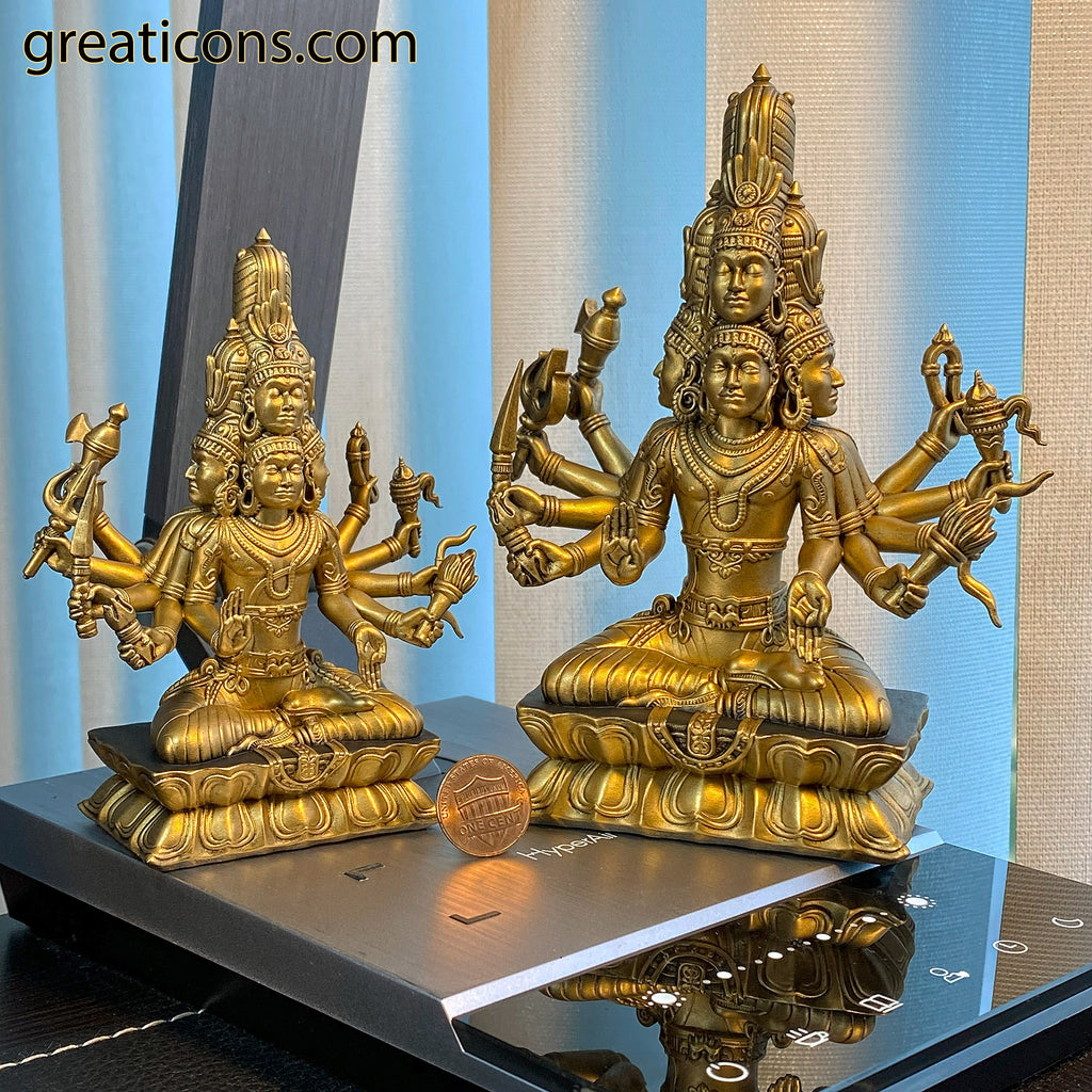 Statue du Seigneur Sadashiva, la forme suprême du Seigneur Shiva à cinq visages. (Fait main, résine UV, 2 tailles)
