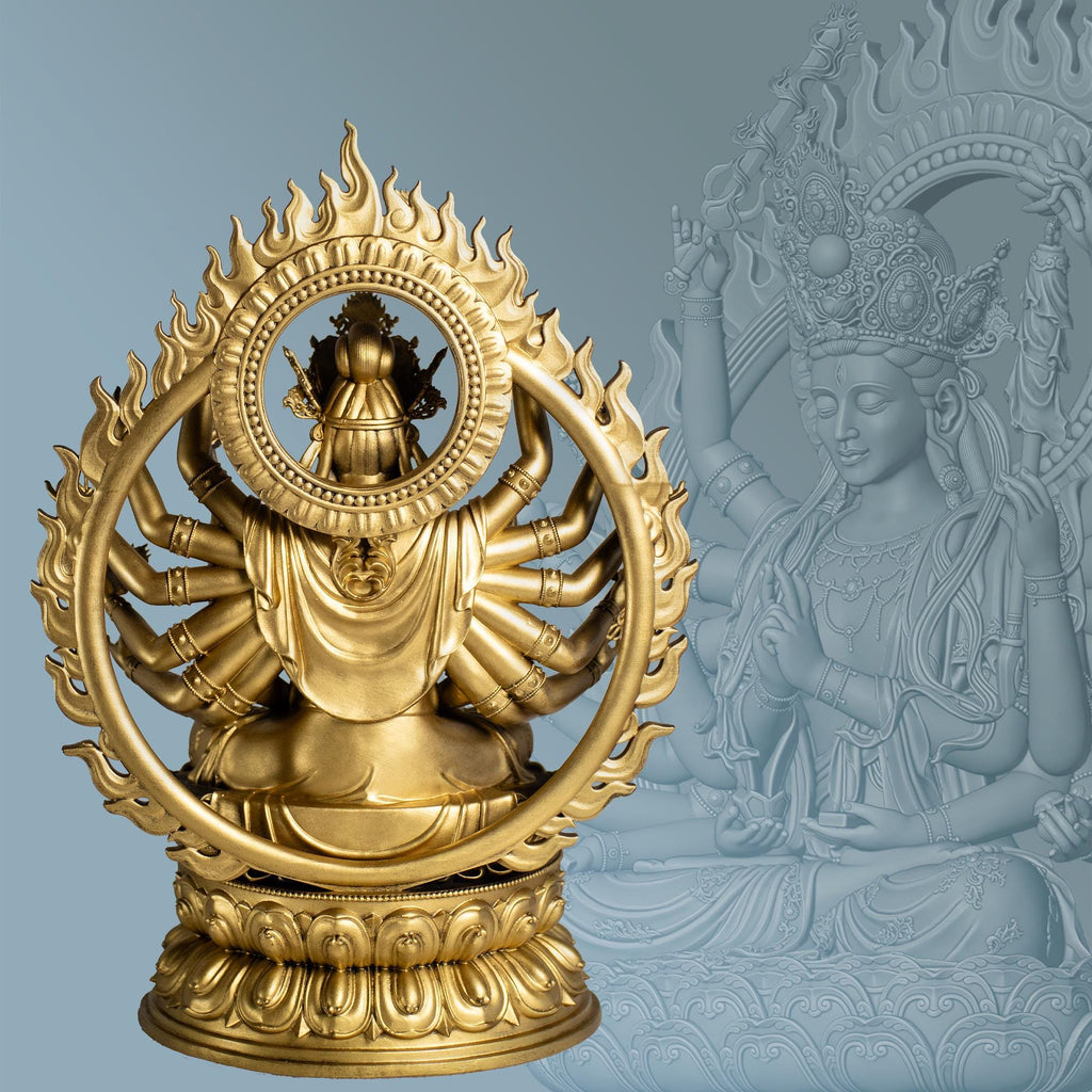 18-armed Cundi Buddha Mother Statue, Female Deity in Mahayana Buddhism (Handmade, UV-resin)