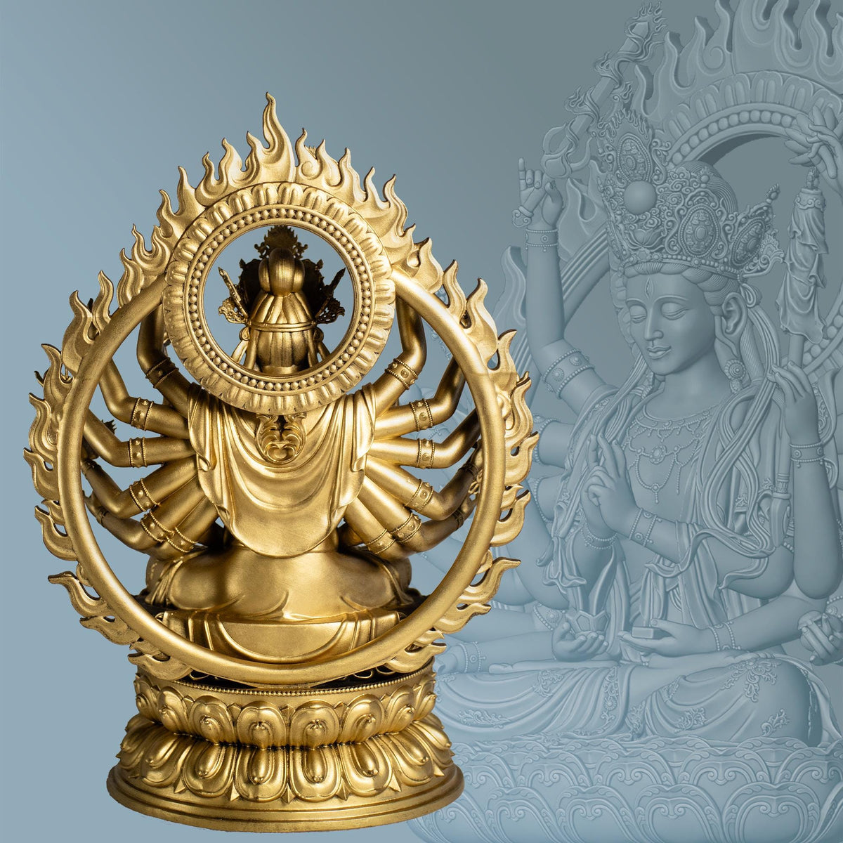 18-armed Cundi Buddha Mother Statue, Female Deity in Mahayana Buddhism (Handmade, UV-resin)