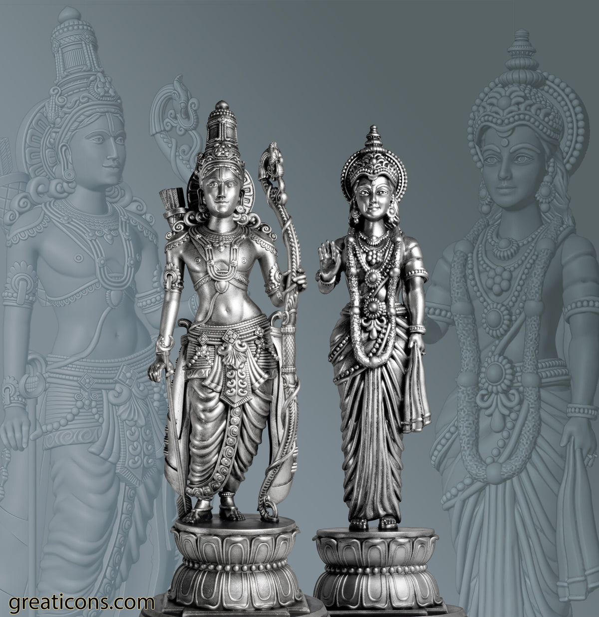Lord Ram & Sita Mata (bundle) Statues, Main Deities in Ramayana Epic. (Handmade, UV-resin)