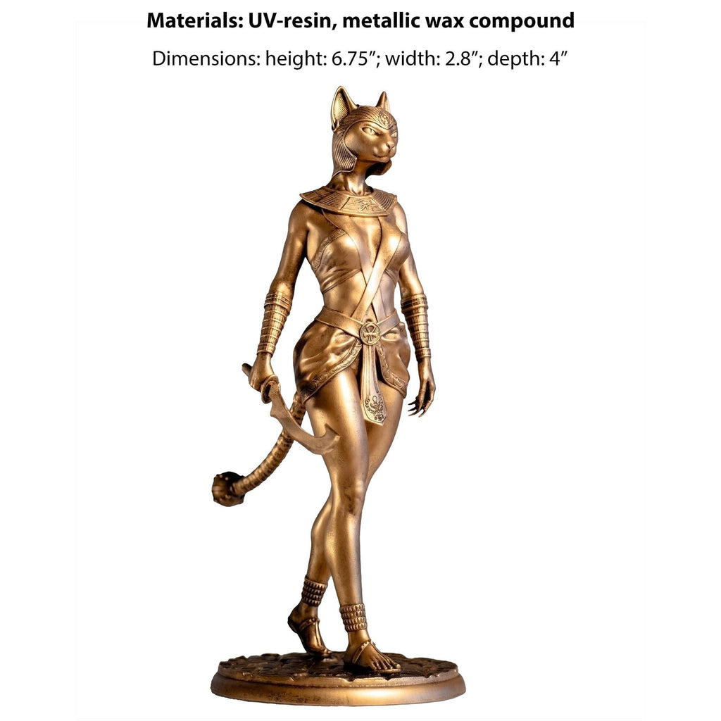 Statue de Bastet (Bast), déesse égyptienne antique de la beauté, de la fertilité, de la musique et des arts. (Fait main, résine UV)