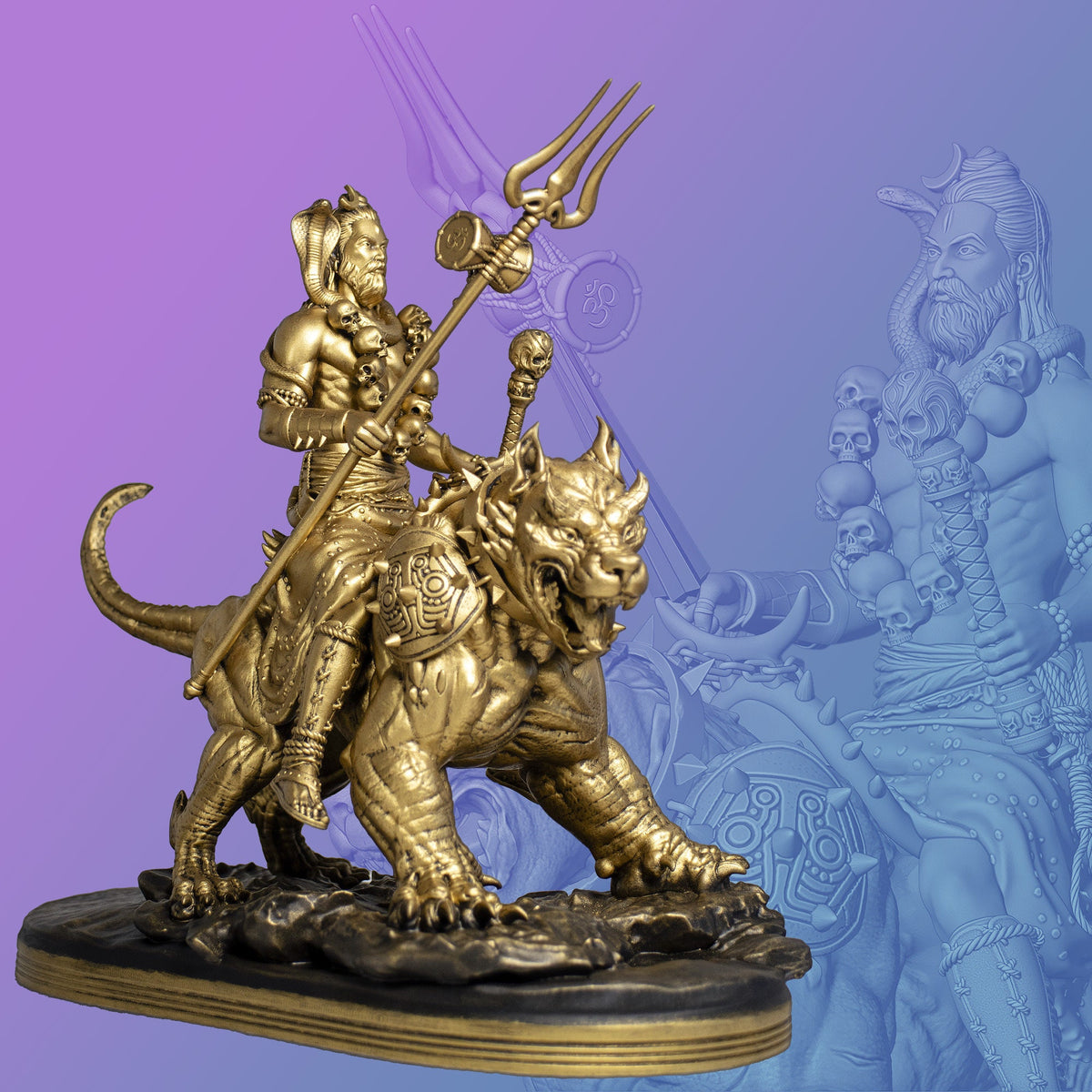 Lord Bhairava Statue, Sri Kaal Bhairav, Lord Shiva's Fearsome Form. (Handmade, UV-resin, 2 sizes)