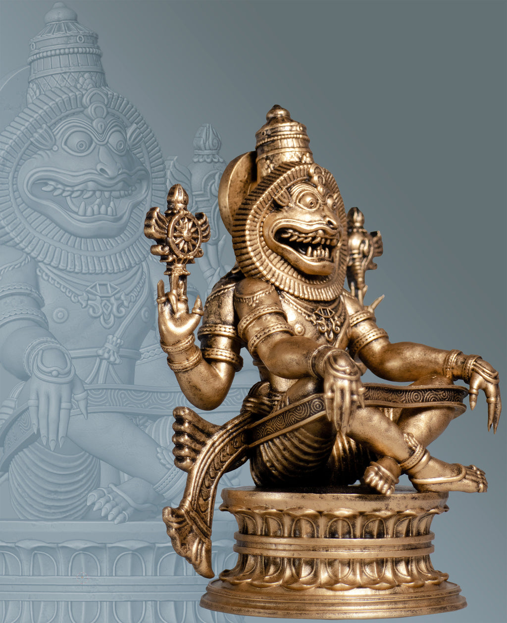 Sri Ugra Narasimha Statue, Yoga Lakshmi Narasimha, Lord Vishnu's 4-th Incarnation. (Handmade, UV-resin)